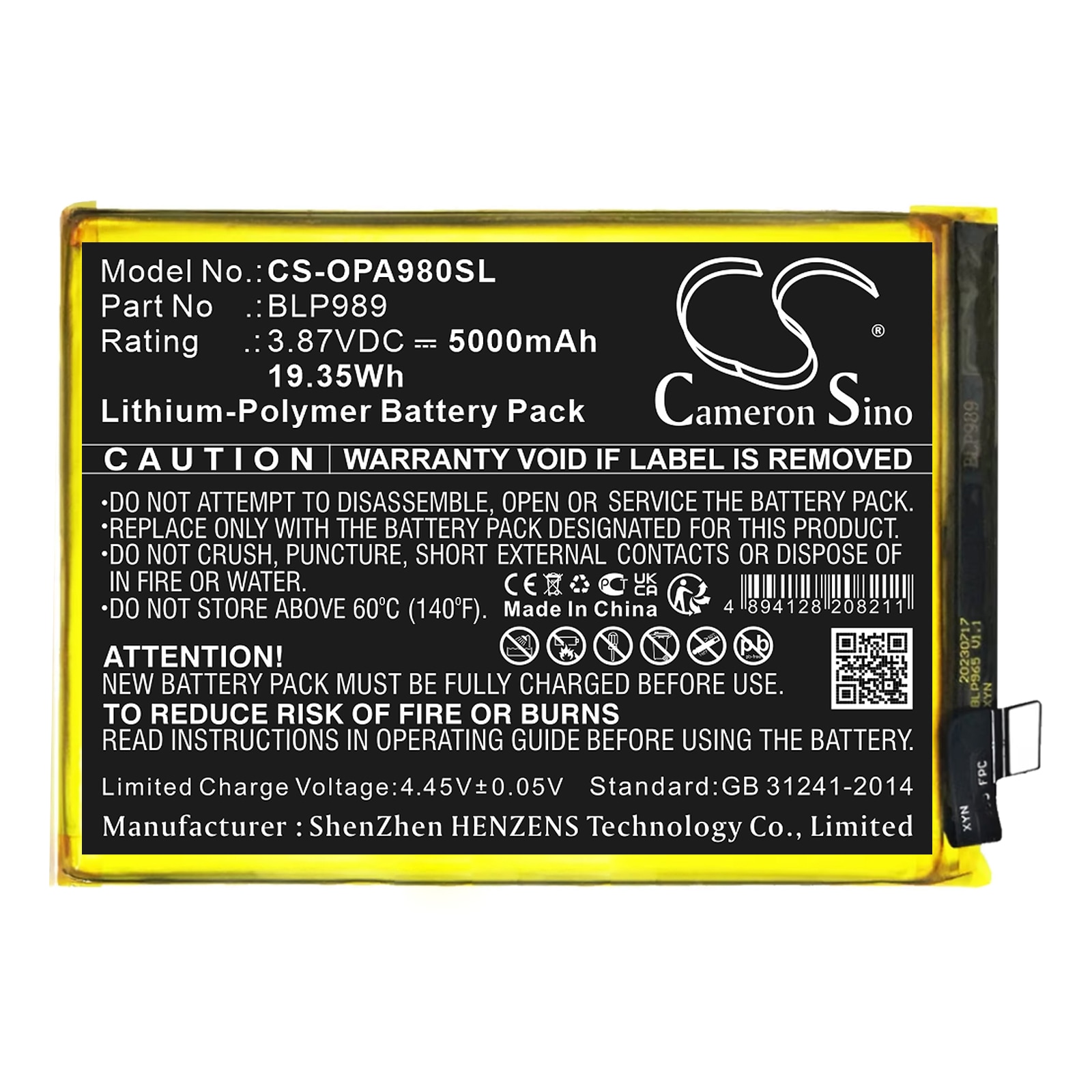 Batteri for smarttelefon, mobil for OPPO A98, CPH2529