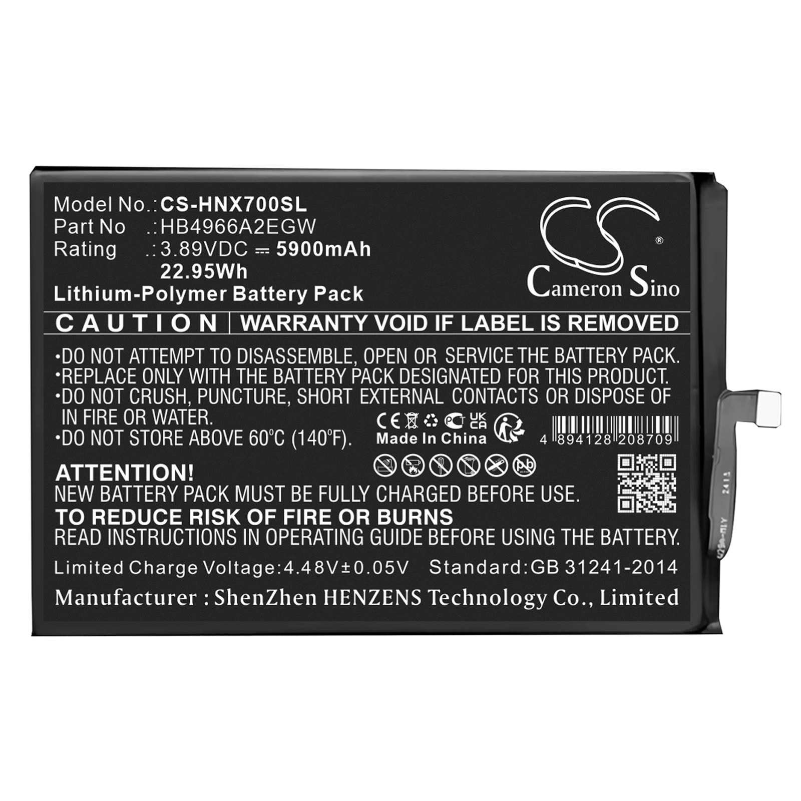 Batteri til smarttelefon, mobil til Honor X7B, CLK-LX1, CLK-LX3 osv.