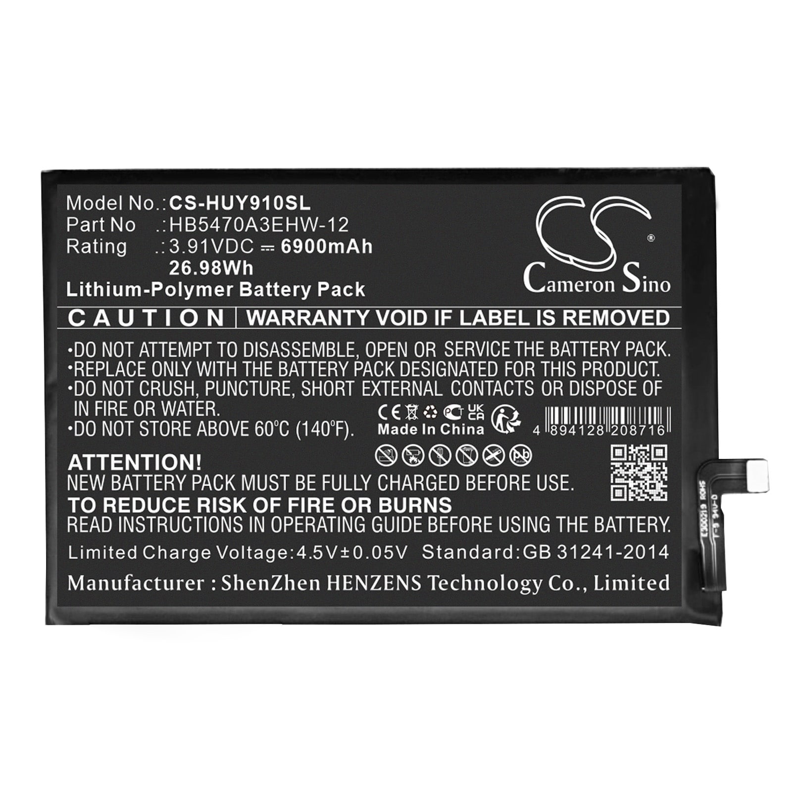 Batteri for SmartPhone, Mobil for Huawei STG-LX1, STG-LX2, Nova Y91 4G og andre.