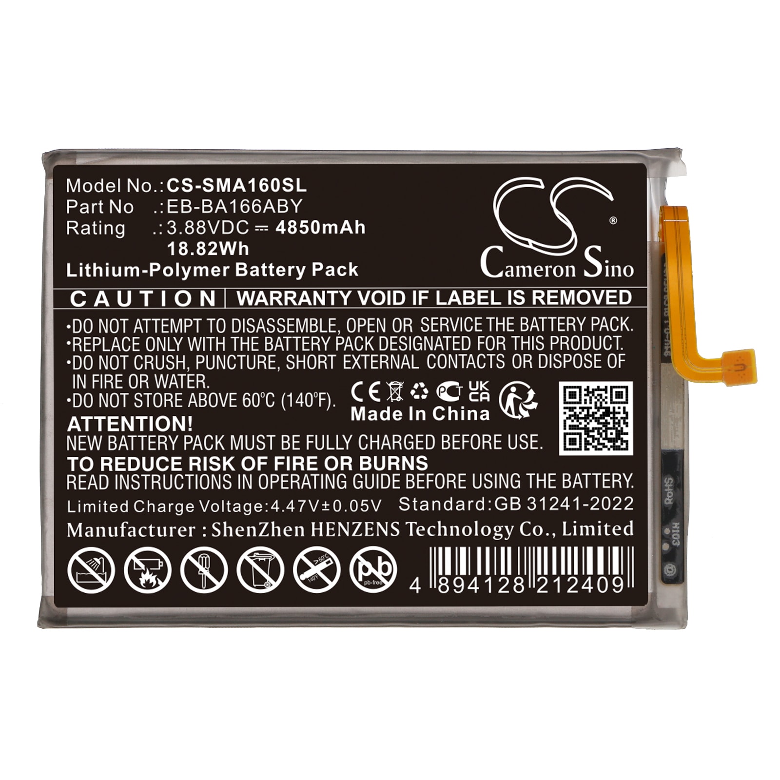 Batteri for SmartPhone, Mobil for Samsung Galaxy A16 5G, SM-A166B, SM-A166B/DS og andre.