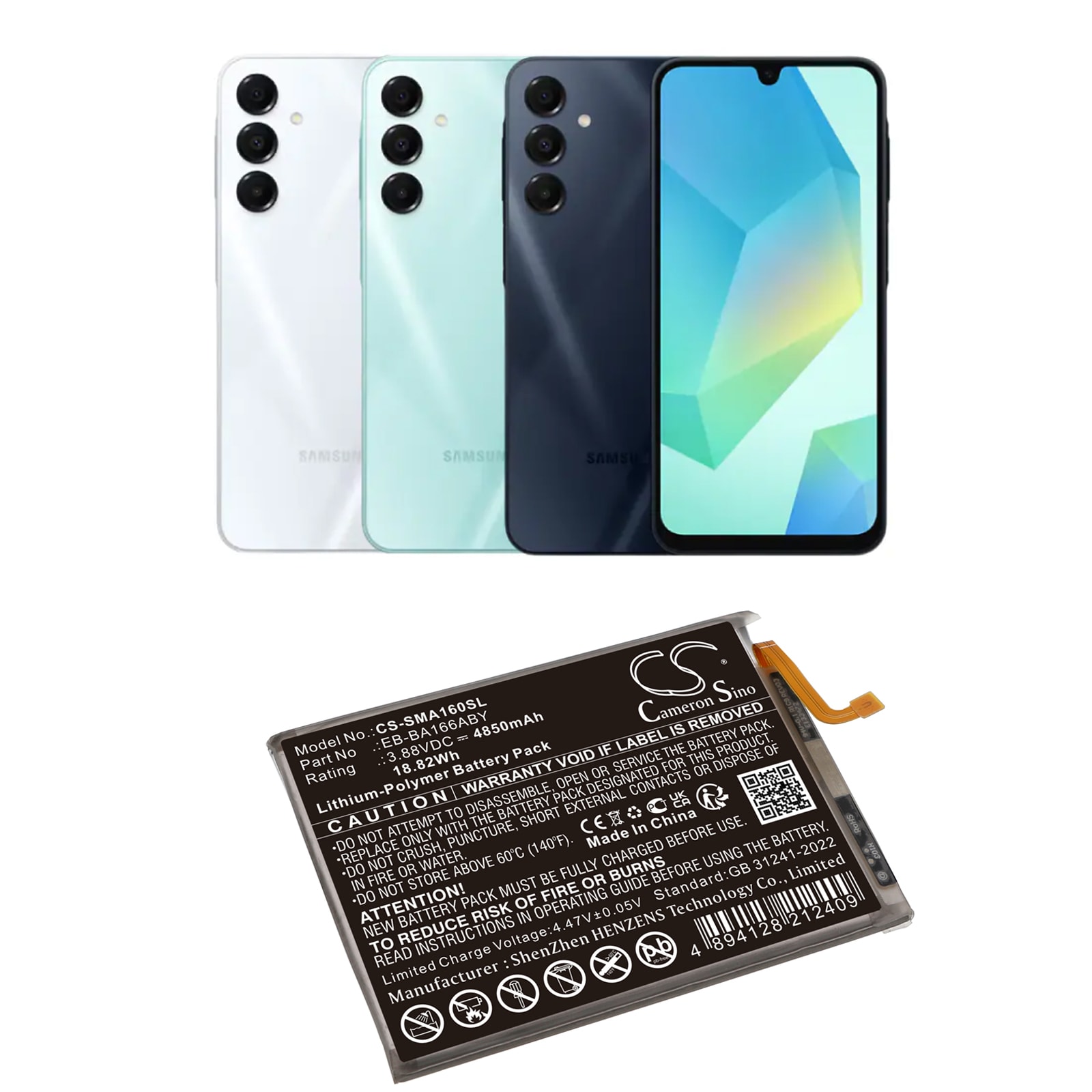 Batteri for SmartPhone, Mobil for Samsung Galaxy A16 5G, SM-A166B, SM-A166B/DS og andre.