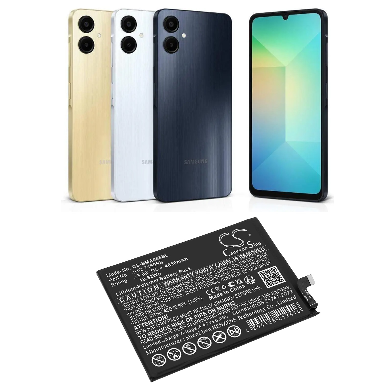 Batteri for SmartPhone, Mobil for Samsung Galaxy A06, SM-A065F, SM-A065F/DS og andre.
