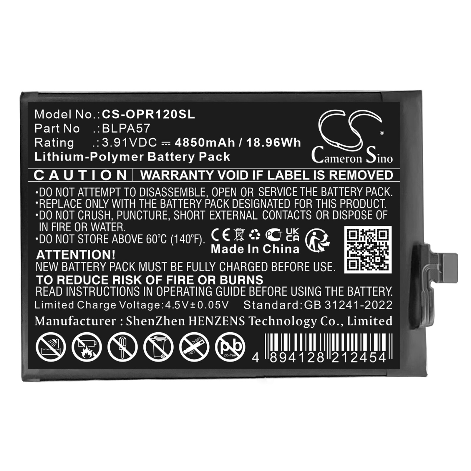 Batteri for smarttelefon, mobil for OPPO CPH2629, Reno12 Pro