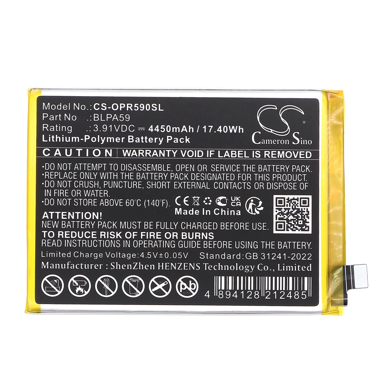 Batteri for smarttelefon, mobil for OPPO CPH2625, Reno12, Reno12 5G