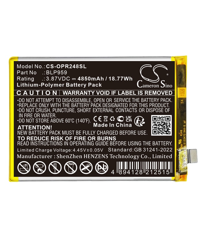 Batteri for smarttelefon, mobil for OPPO CPH2481, Reno8 T, Reno8 T 4G
