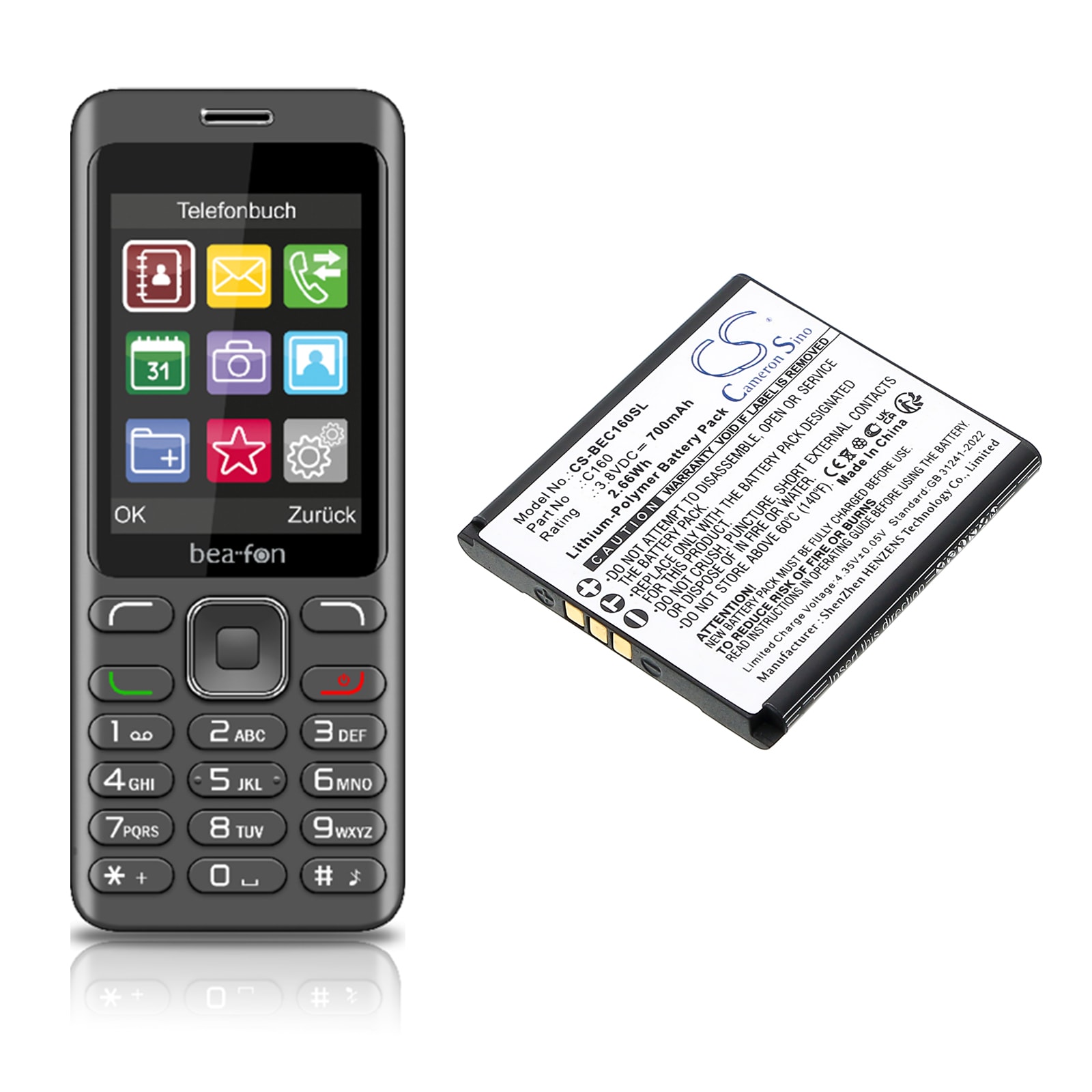 Batteri for SmartPhone, Mobil for Bea phone C160, C160 Schwarz