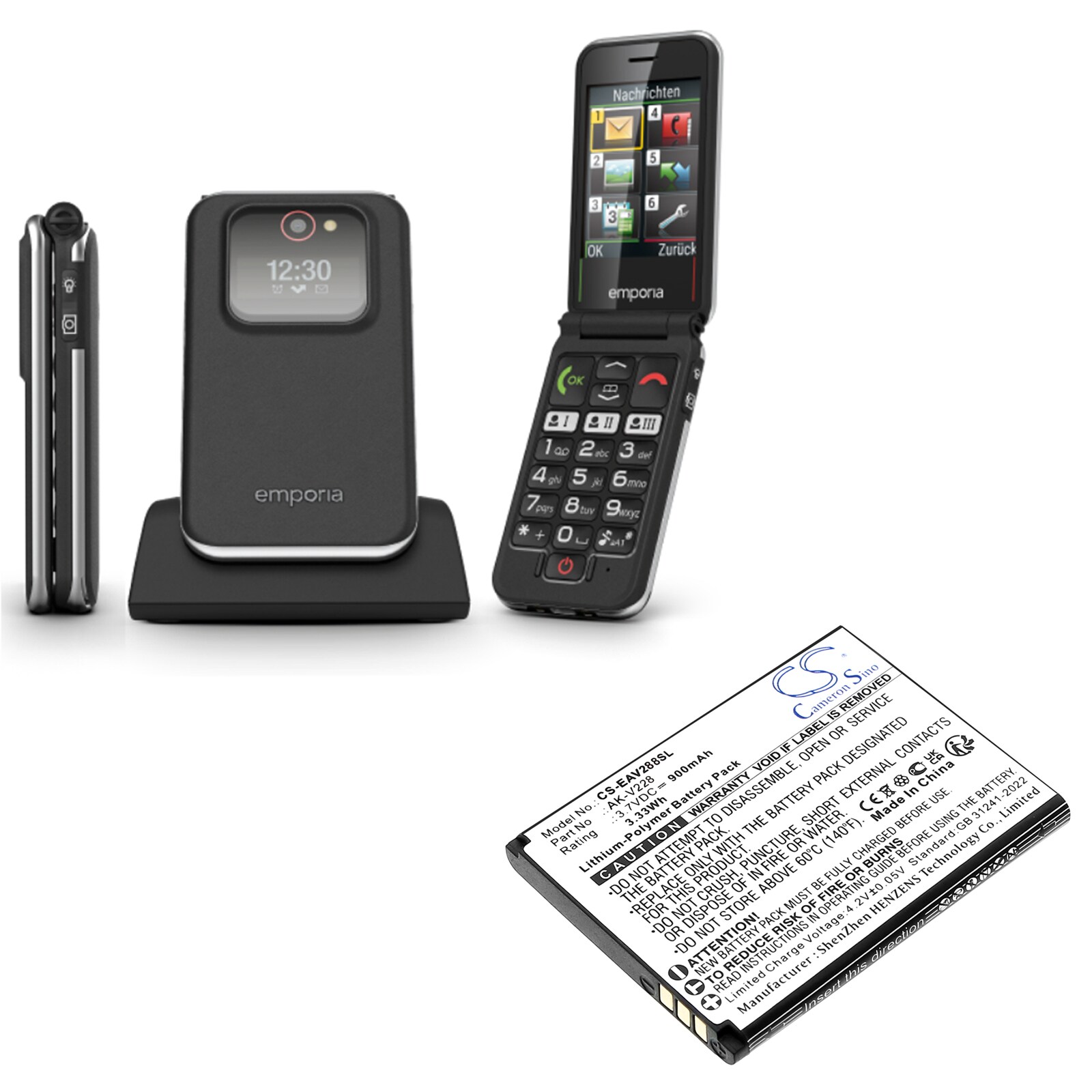 Batteri for SmartPhone, Mobil for Emporia JOY LTE, V228LTE_001, V288 og andre.