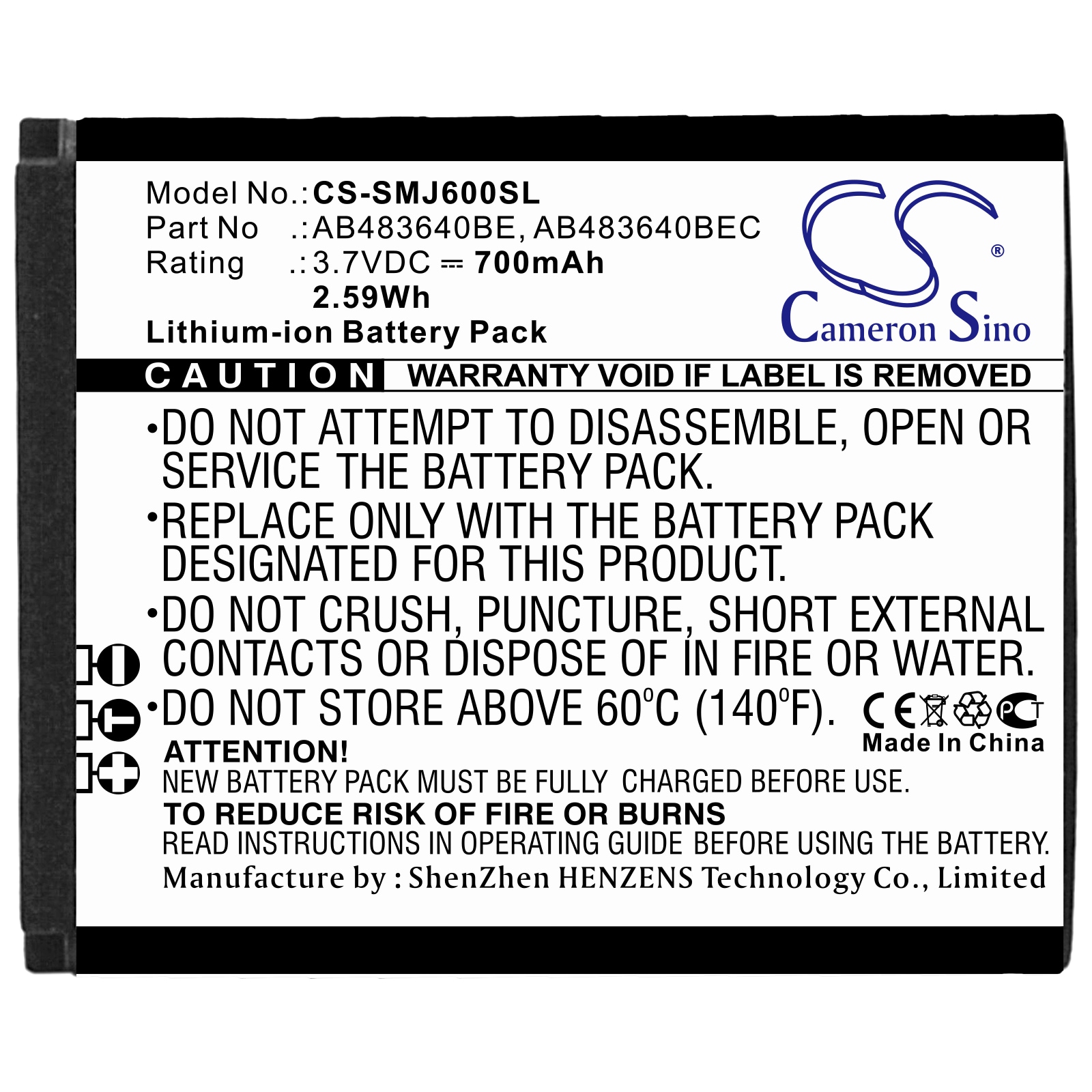 Batteri for SmartPhone, Mobil for Samsung SGH-J600, SGH-J610, SGH-J608 og andre.