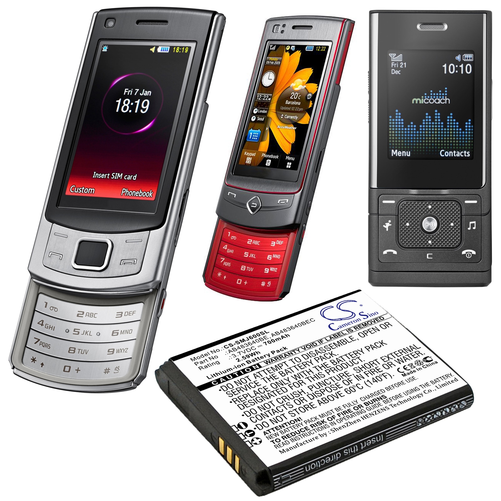 Batteri for SmartPhone, Mobil for Samsung SGH-J600, SGH-J610, SGH-J608 og andre.