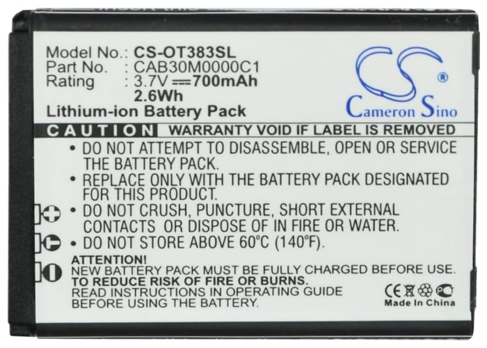 Batteri for SmartPhone, Mobil for Alcatel OT-600A, OT-383A, OT-206 og andre.