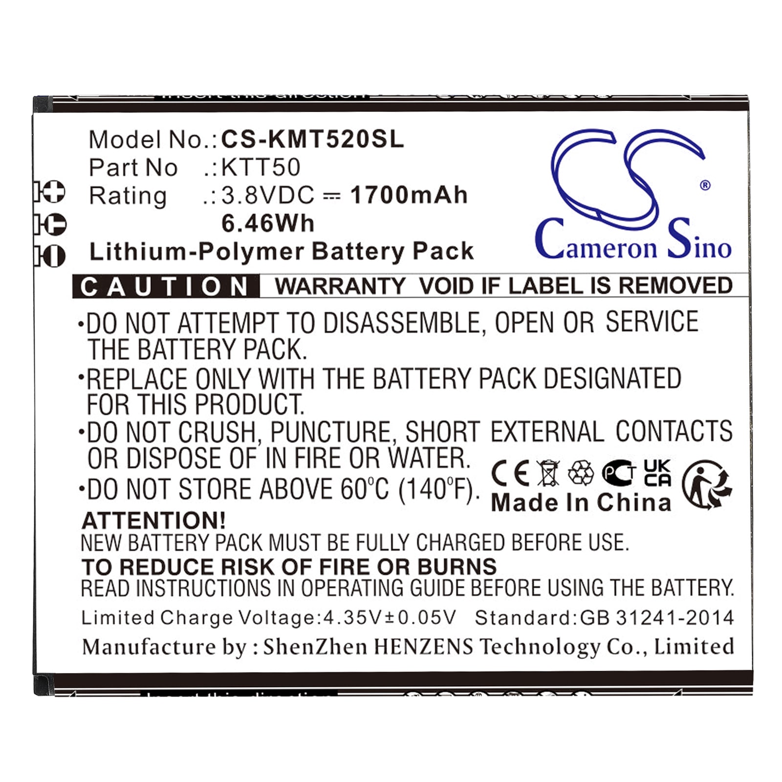Batteri for SmartPhone, Mobil for KAZAM Tornado 2, Tornado2 5.0