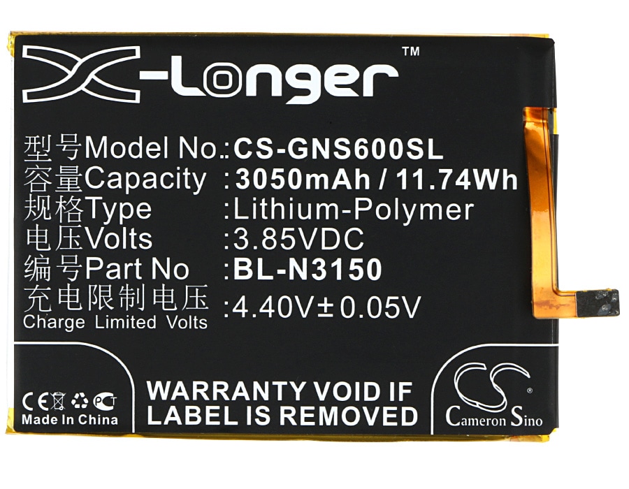 Batteri for SmartPhone, Mobil for GIONEE Elife S6, GN9010L Dual SIM, GN9010 og andre.