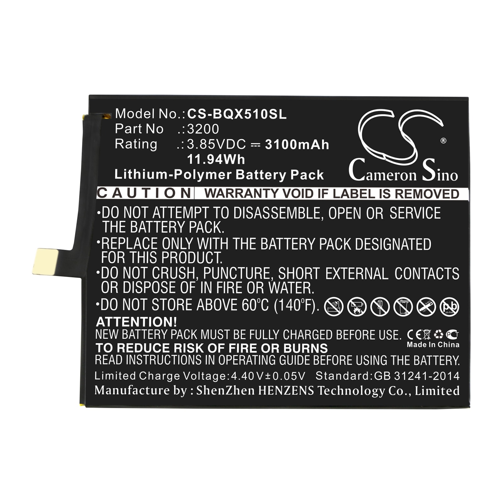 Batteri til smarttelefon, mobil til BQ Aquaris X5 Plus