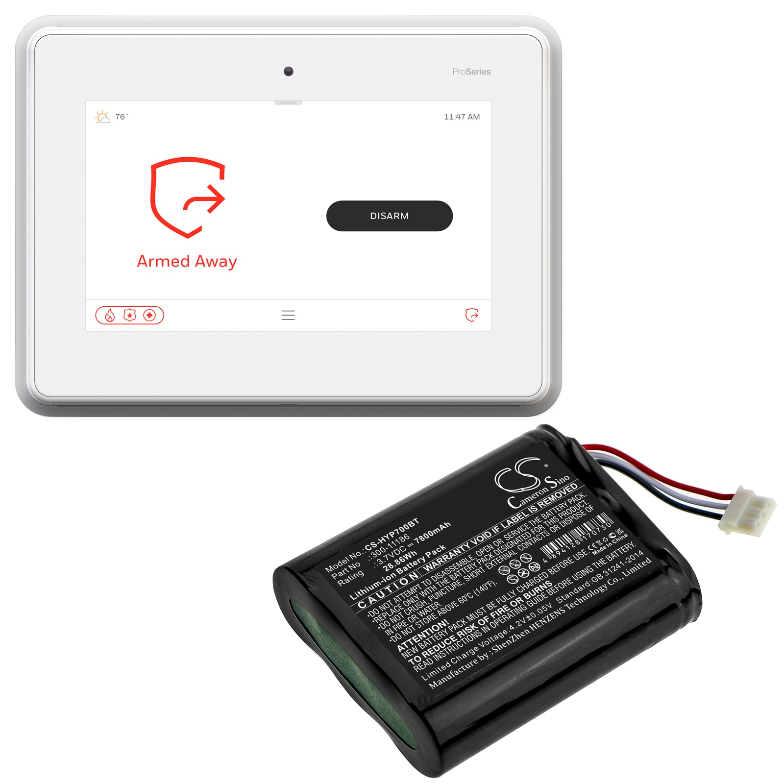 Batteri til alarmsystem for Honeywell Home Pro A7, Pro A7 Plus, Pro A7 Plus C osv.