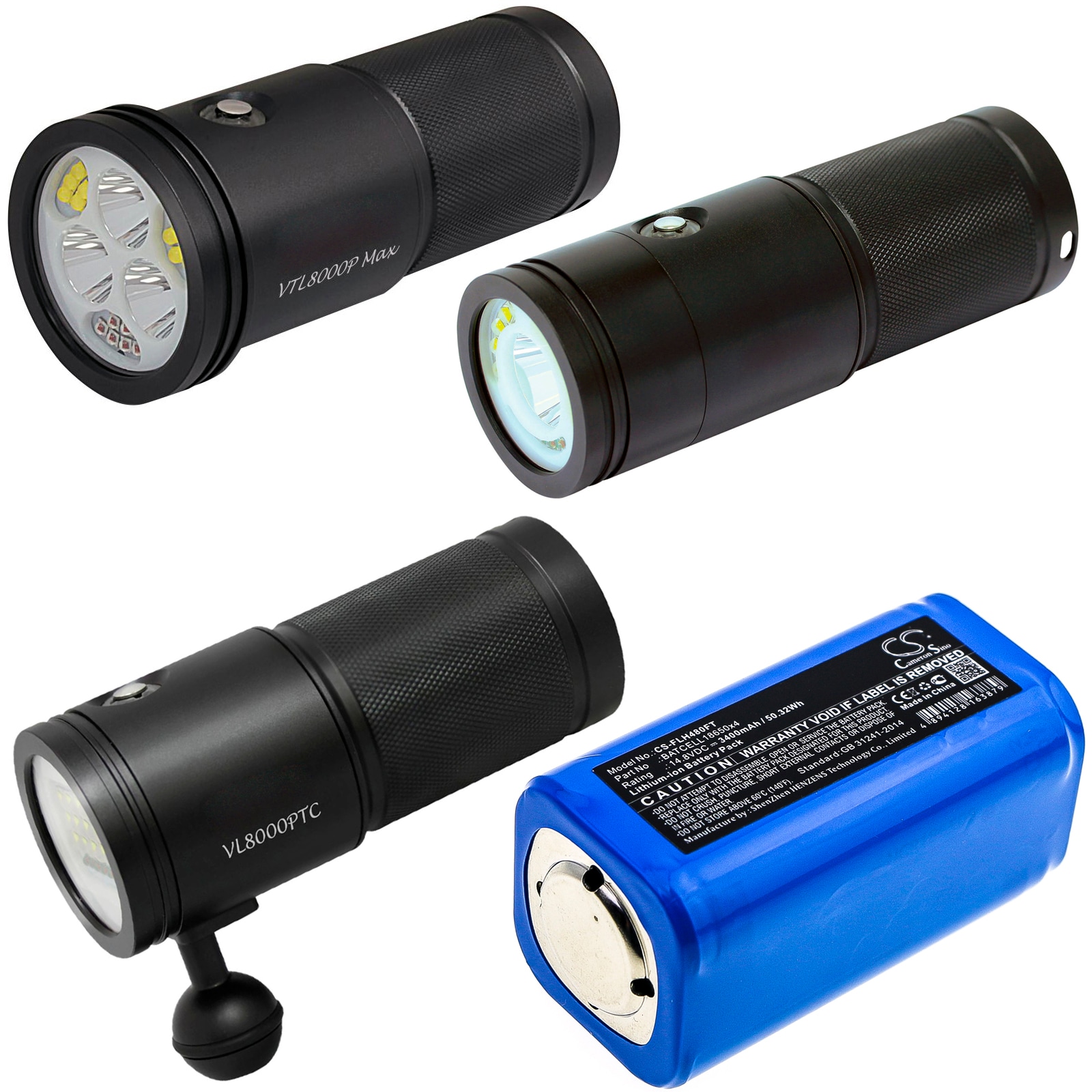 Batteri til lommelykt for Bigblue TL4000P, TL4500P, TL4800P osv.