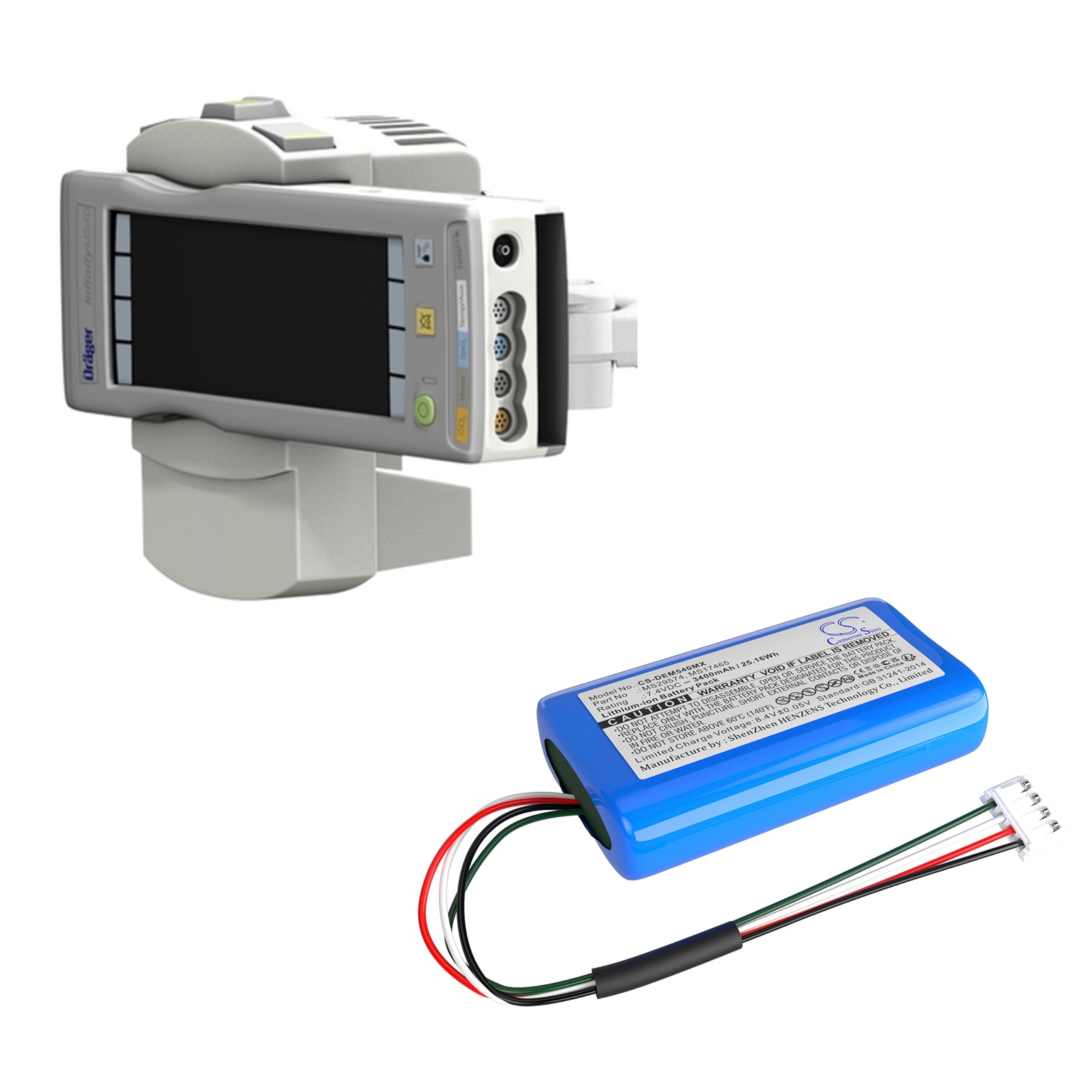 Batteri for medisinsk bruk til Drager Infinity M540, Infinity M540 Monitor