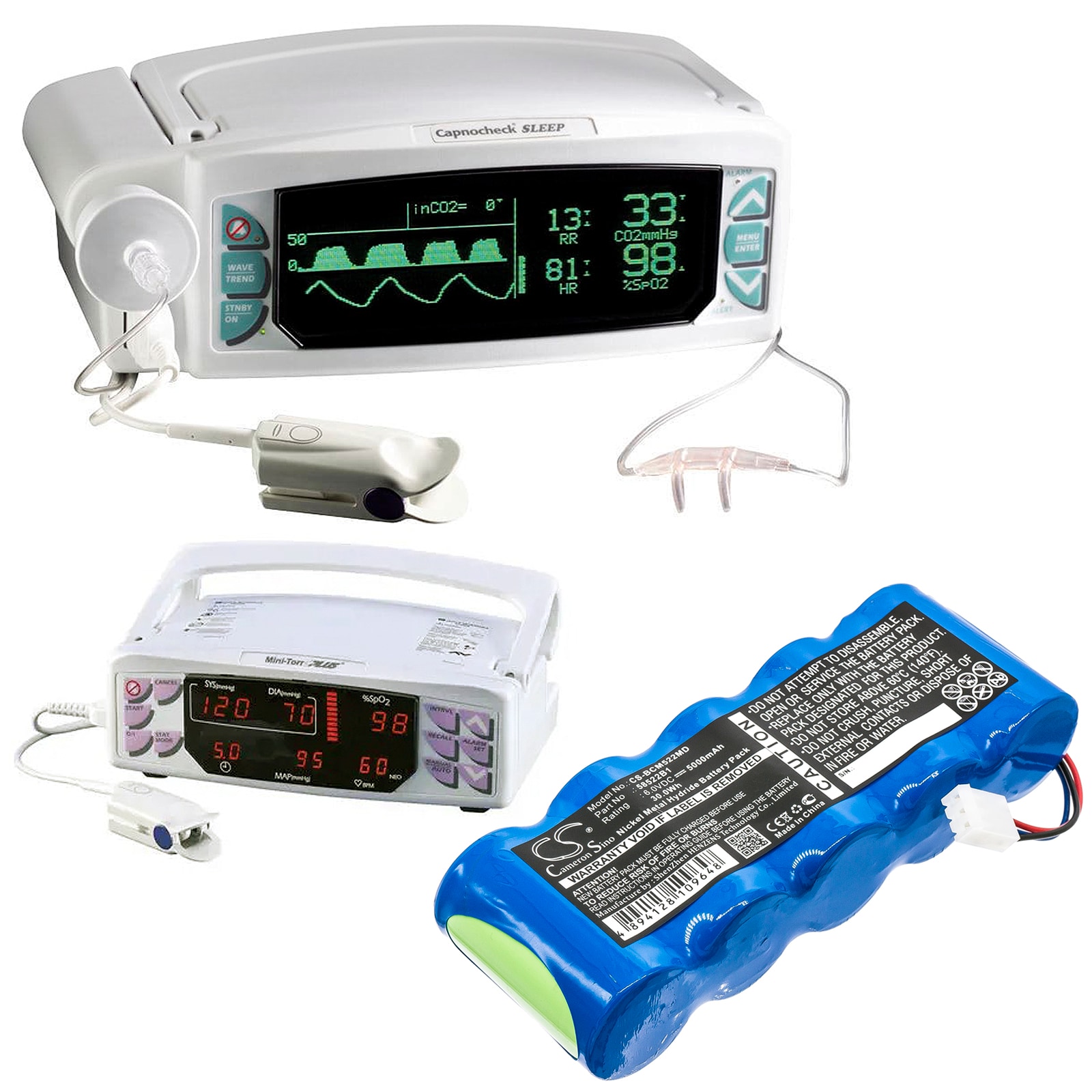Batteri for medisinsk bruk til BCI Capnocheck plus, Sleeo CO2 Monitor osv.