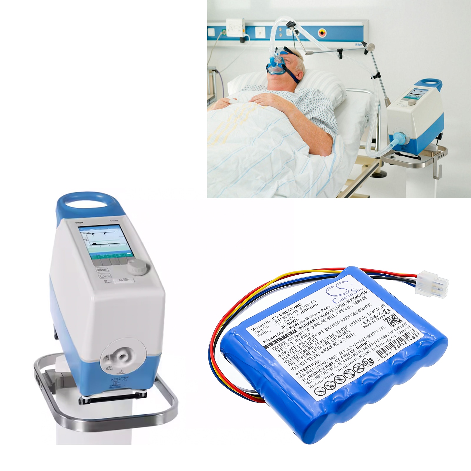 Batteri til medisinsk bruk for Drager Carina NIV-ventilator, Carina, Respirateur Carina og andre.