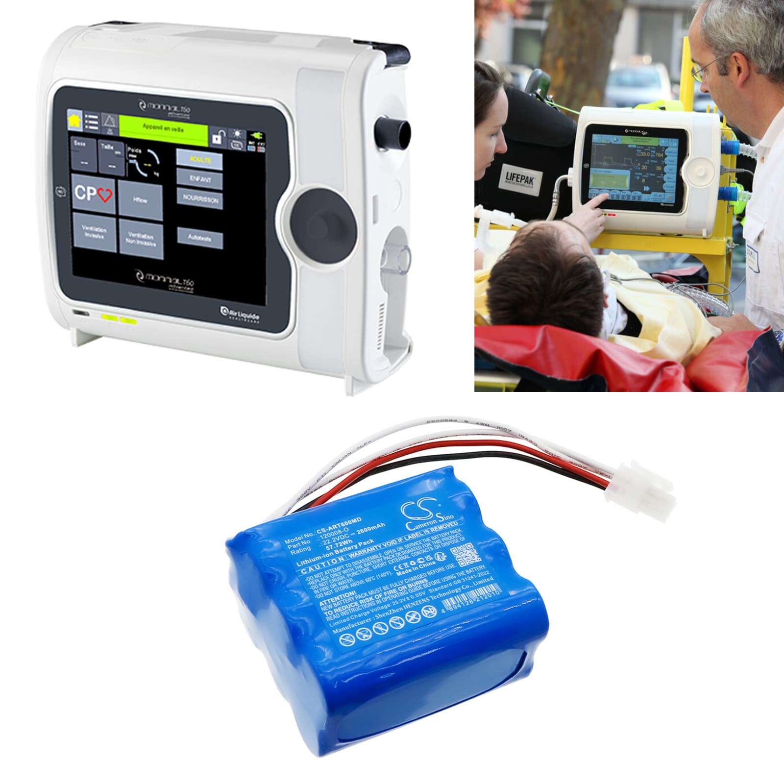 Batteri for medisinsk for Air Liquide T60 åndedrettsvern