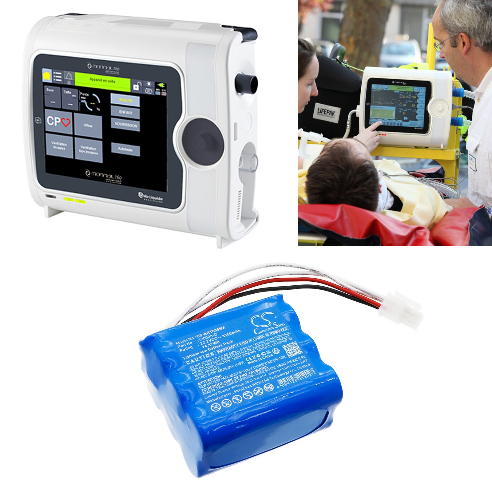 Batteri for medisinsk for Air Liquide T60 åndedrettsvern