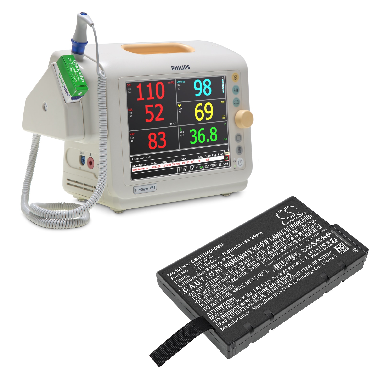 Batteri for medisinsk for $ 0000015n Suresign ( 863283）, Suresigns V24E, Suresigns VM3 og andre.