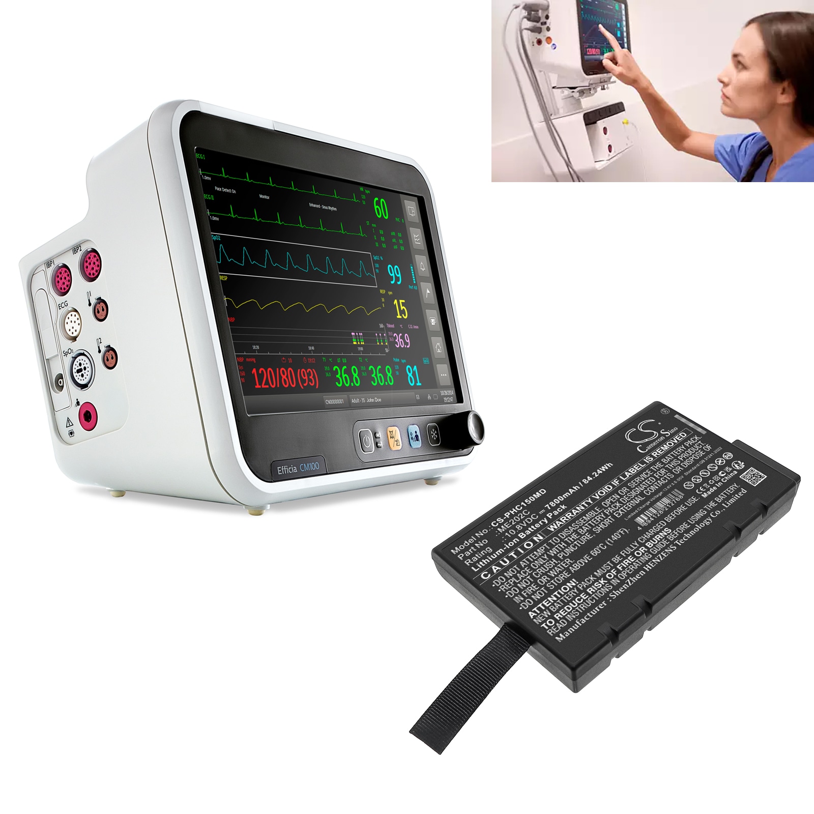 Batteri til medisinsk bruk for Philips Effica CM100, Efficia CM120, Efficia CM150