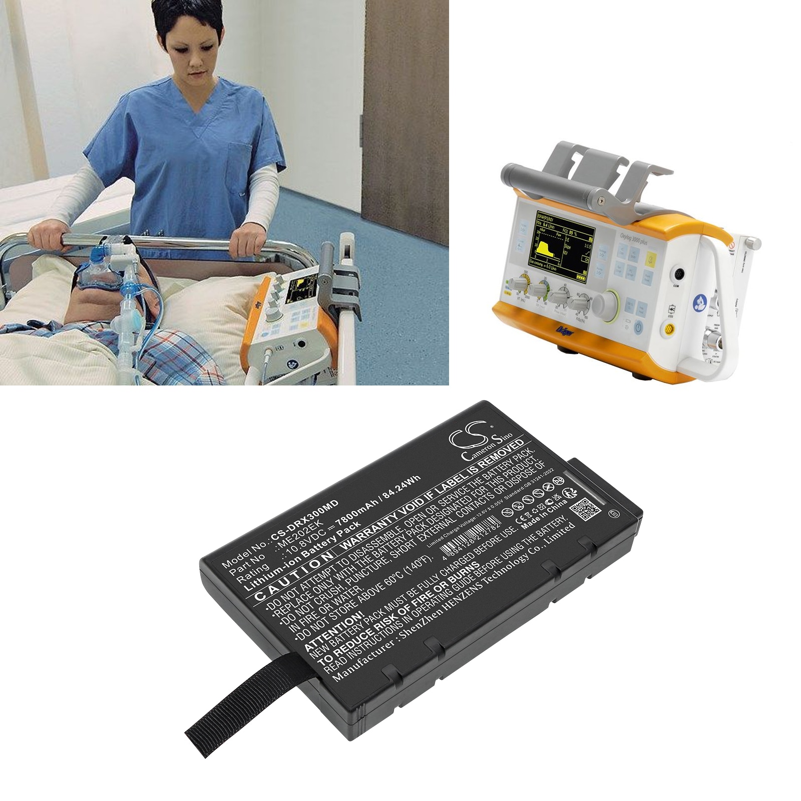 Batteri for medisinsk bruk til Drager Oxylog 3000, Oxylog 3000 Plus, Oxylog 3000+