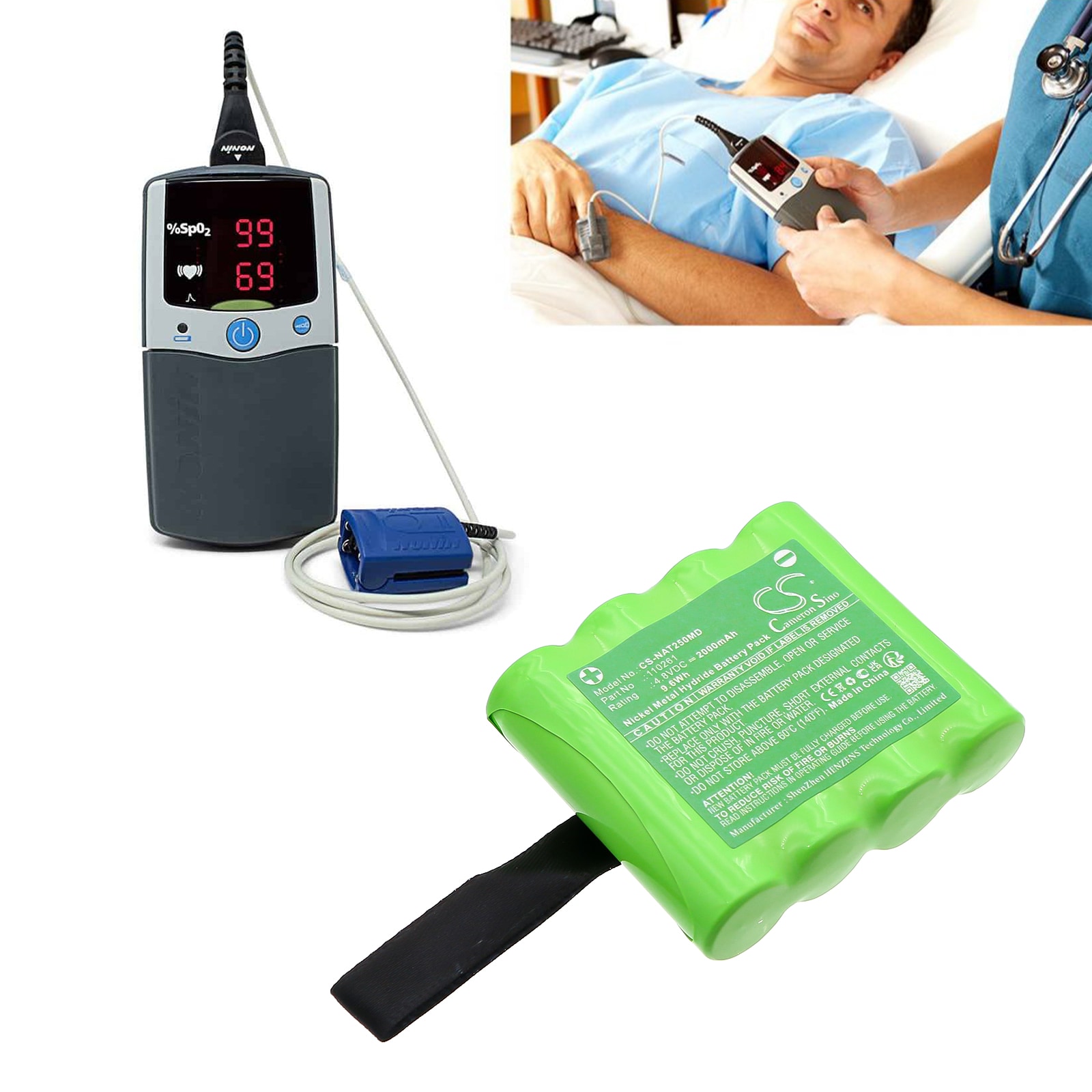Batteri for medisinsk utstyr til NONIN Palm Sat 2500 pulsoksymeter, SAT 2500