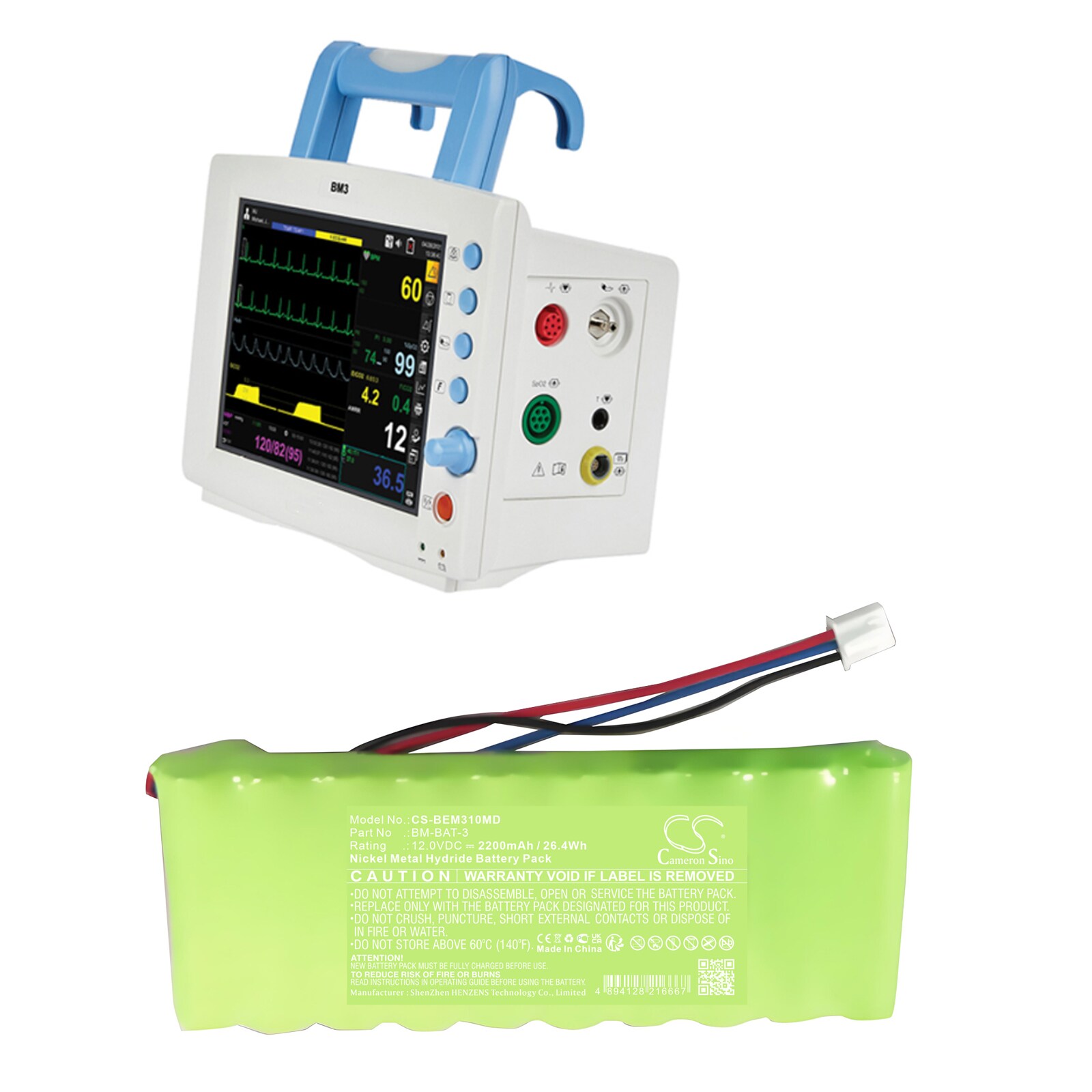 Batteri for medisinsk bruk for Bionet BM3: D1F1200001 ~ D1G03xxxxx (12.2005 ~ 03.2006) og andre.