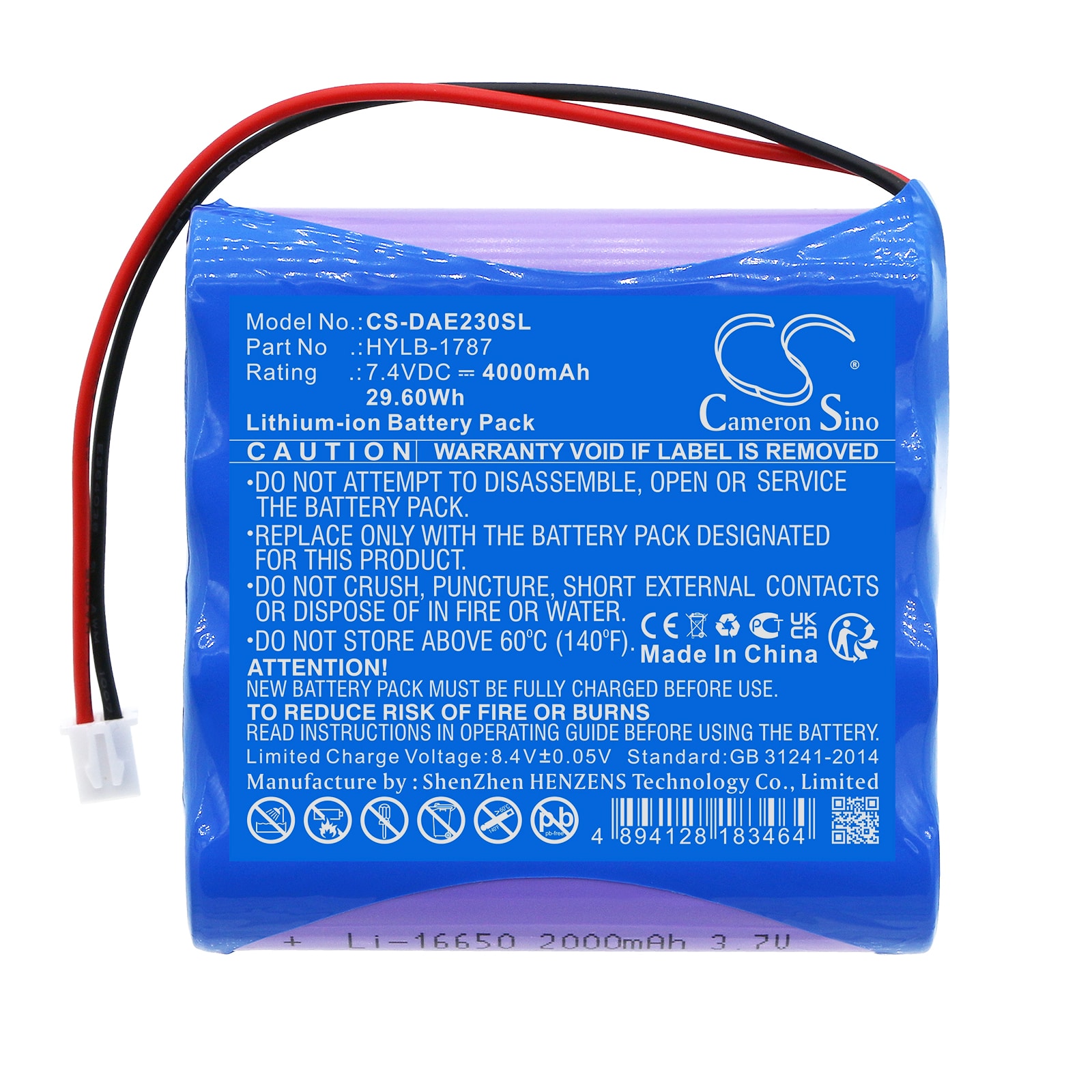 Batteri for test, undersøkelse, utstyr for Deli AE2300, AE2300L, AE2300H