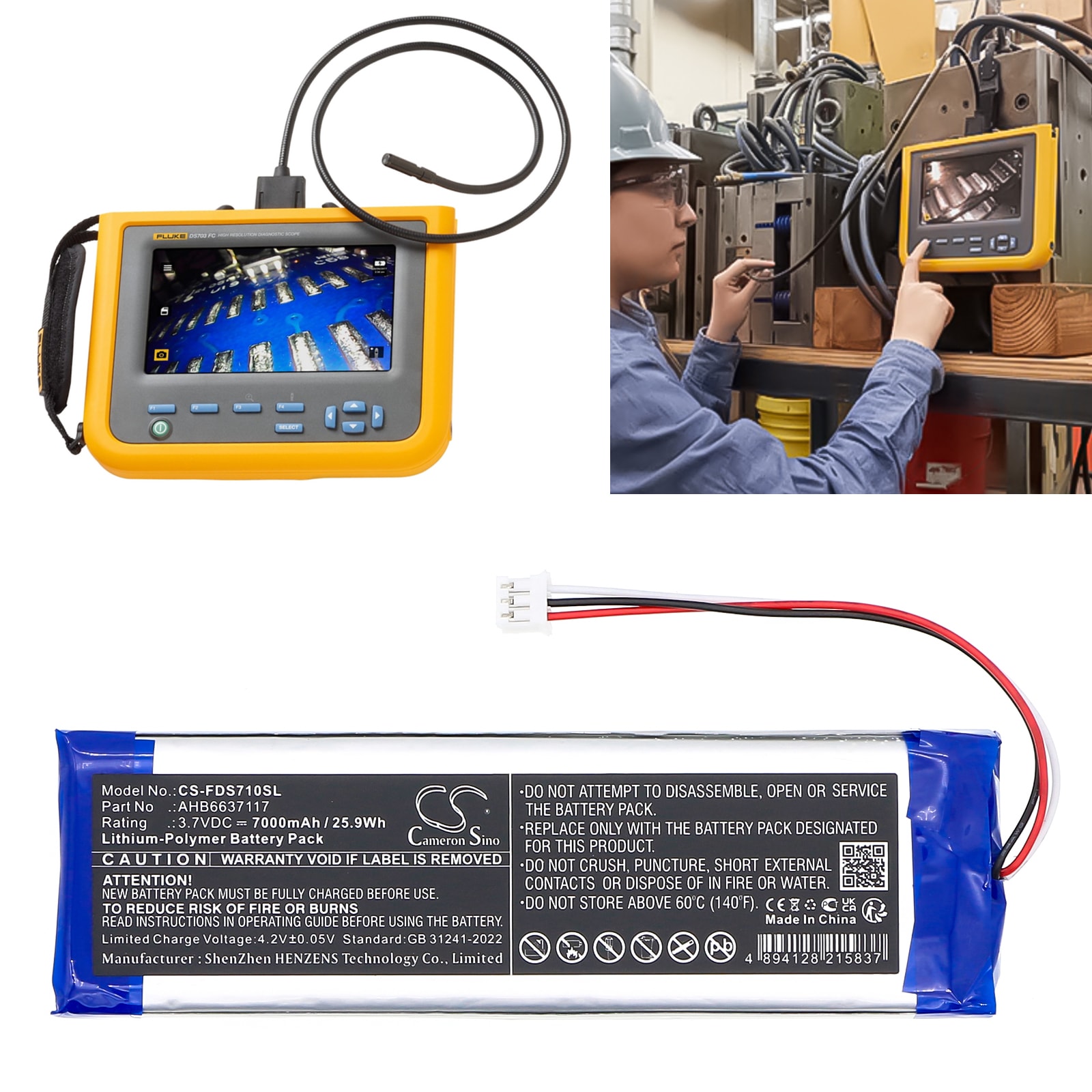 Batteri for test, undersøkelse, utstyr for Fluke DS701 diagnostisk videoskop