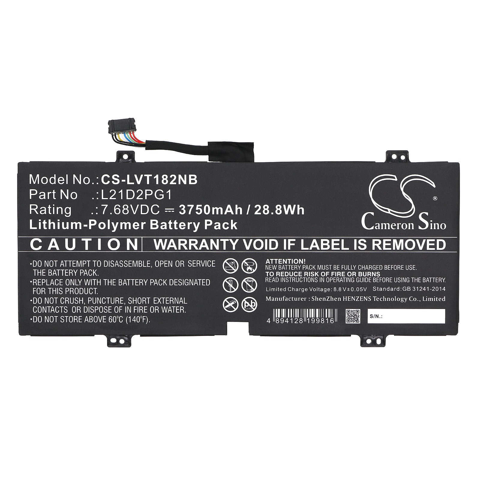 Batteri til bærbar PC for Lenovo 10W-82ST nettbrett, 10W-82ST0000JP og andre.