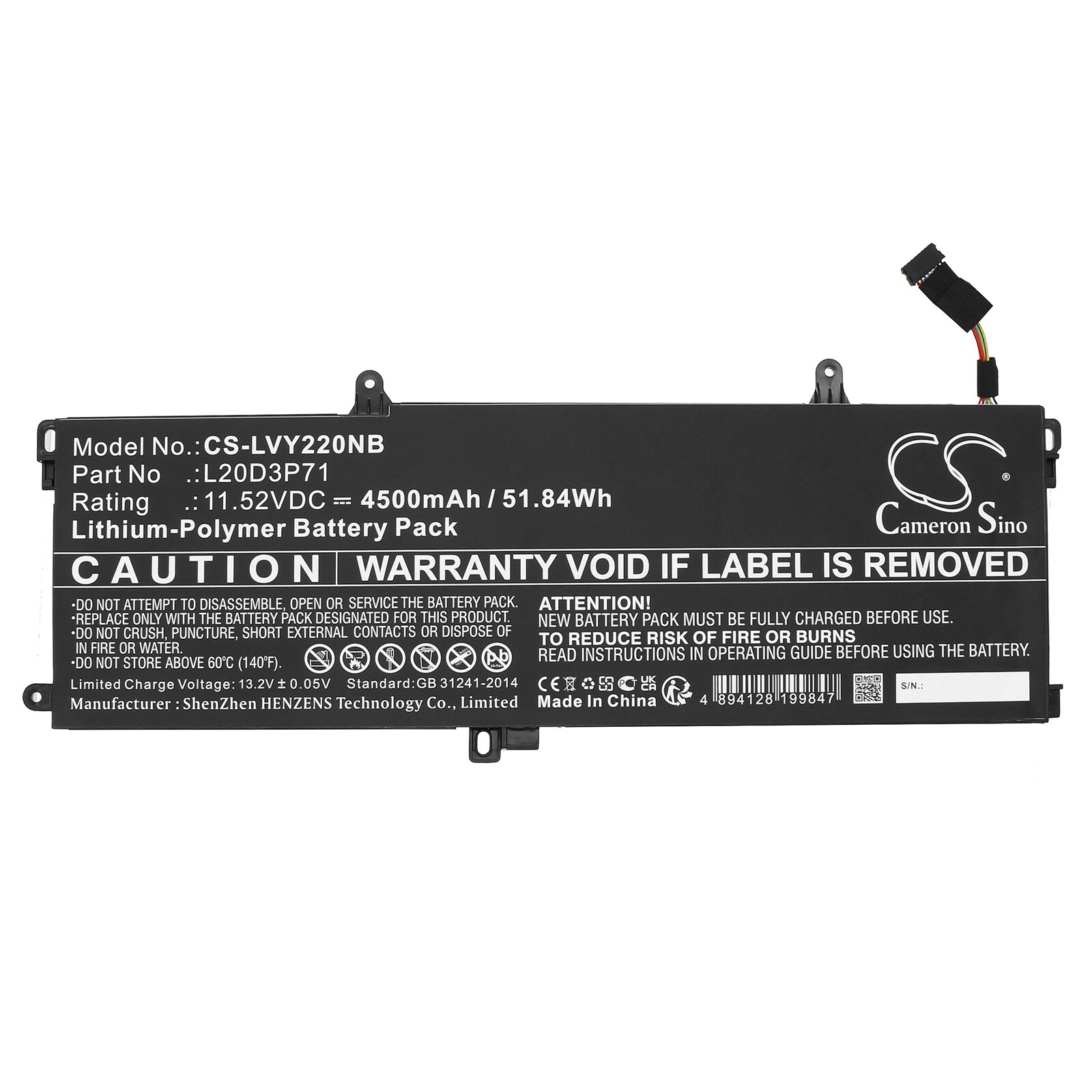 Batteri til bærbar PC for Lenovo ThinkPad X13 Yoga G2 20W8001JCK og andre.