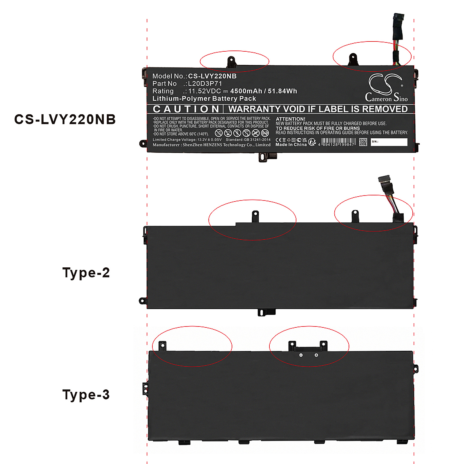 Batteri til bærbar PC for Lenovo ThinkPad X13 Yoga G2 20W8001JCK og andre.