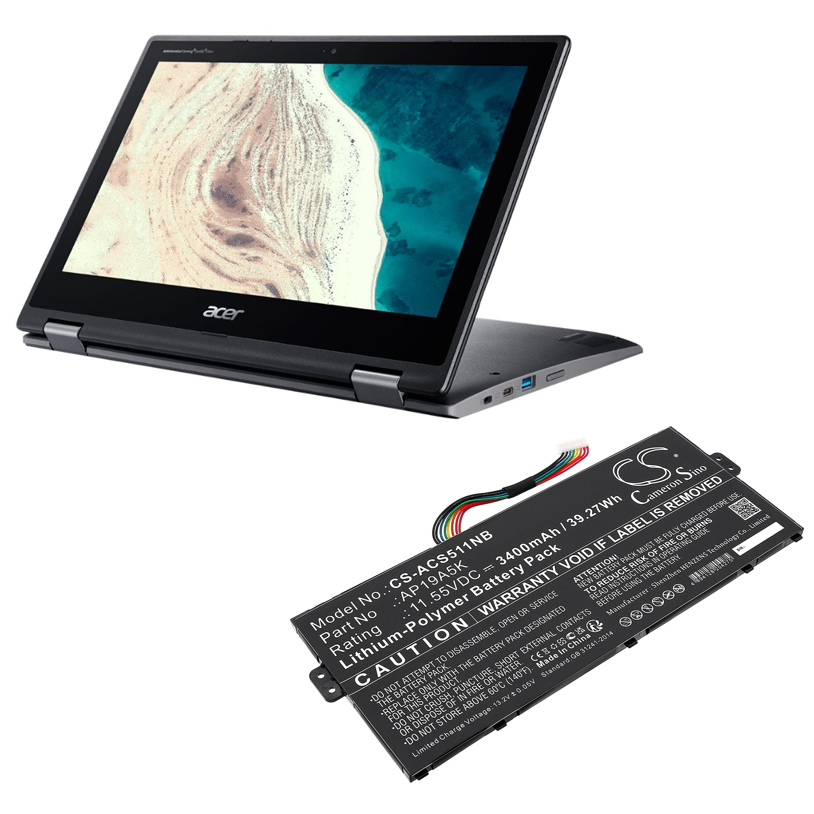 Batteri til bærbar PC for Acer Chromebook Spin 511 R752T-C3M5 og andre