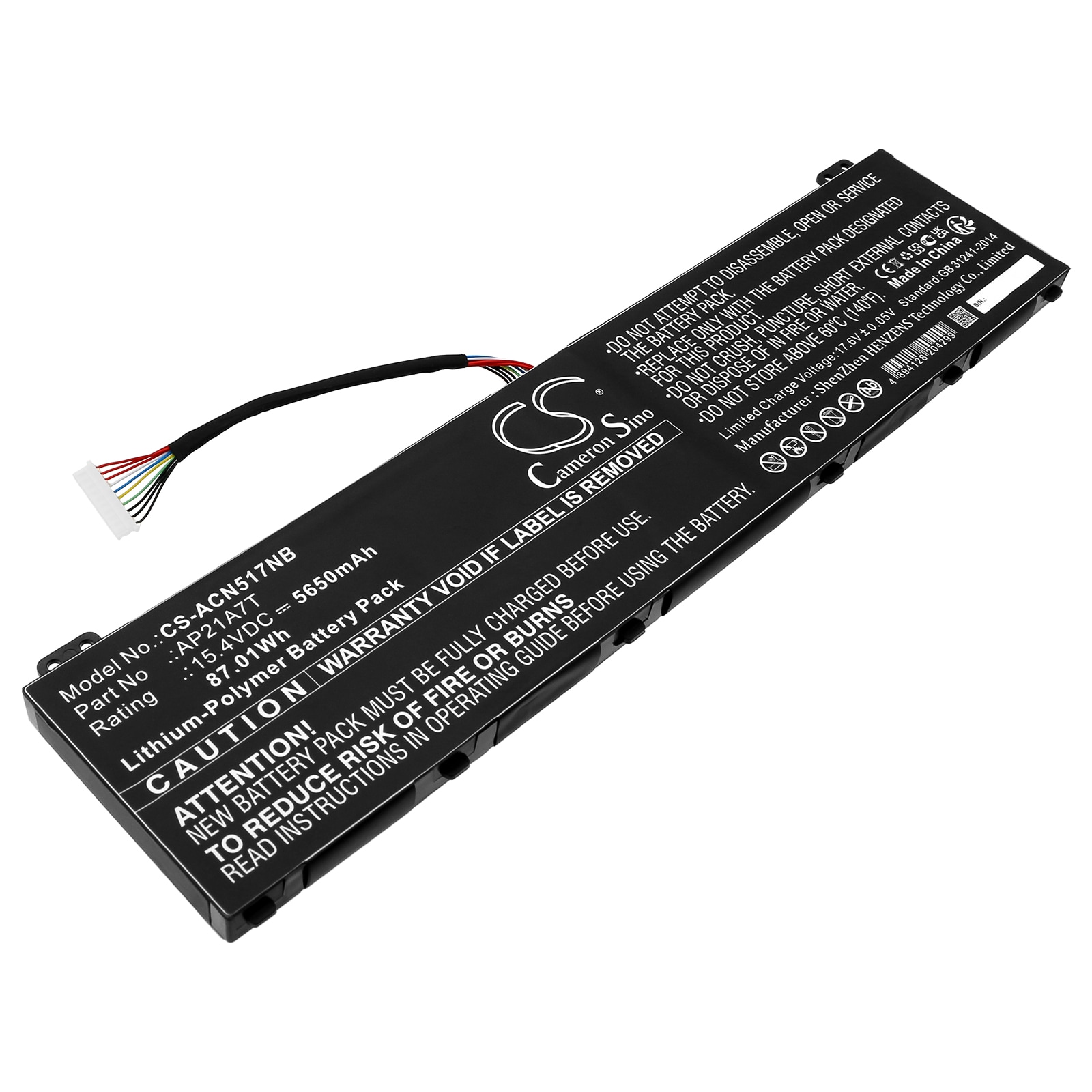 Batteri til bærbar PC for Acer Nitro 5 AN517-55-50P0, Nitro 5 AN517-55-713K og andre.
