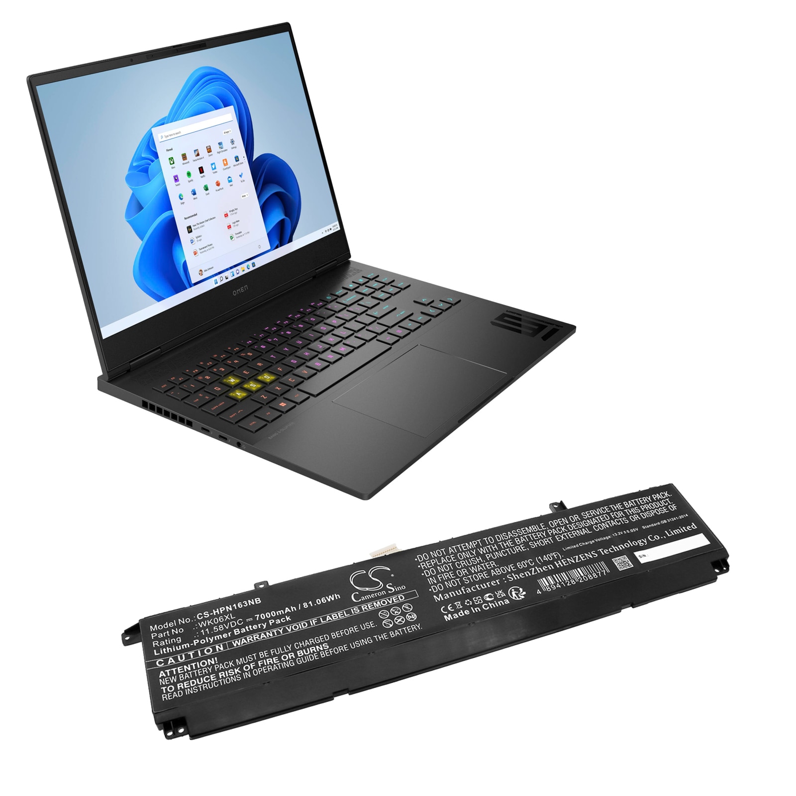 Batteri til bærbar PC for HP OMEN 16-K0010NA, OMEN 17-CK1035NB og andre