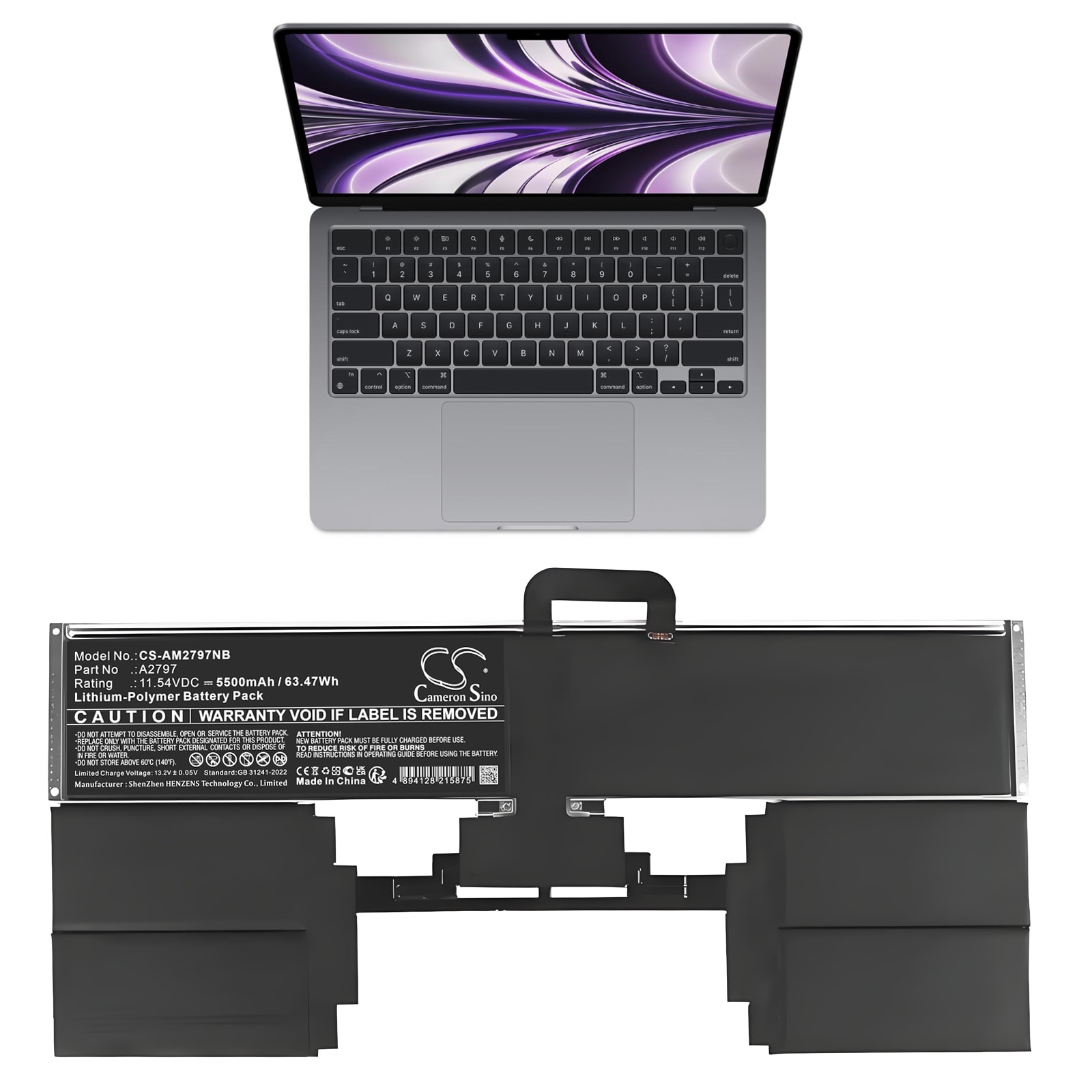 Batteri til bærbar PC for Apple A2941, MQKP3LL/A, MQKQ3LL/A og andre.