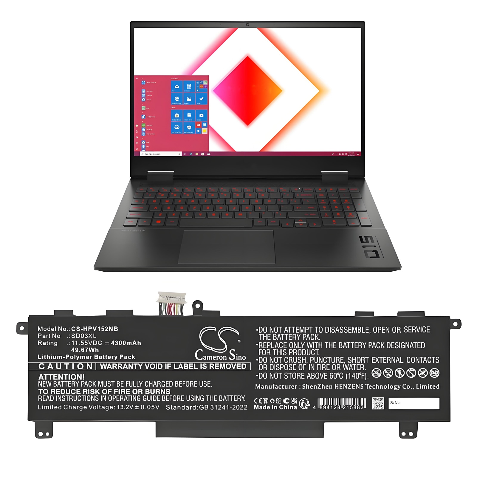 Batteri til bærbar PC for HP Omen 15-EK0009TX, Omen 15-EK0010TX og andre
