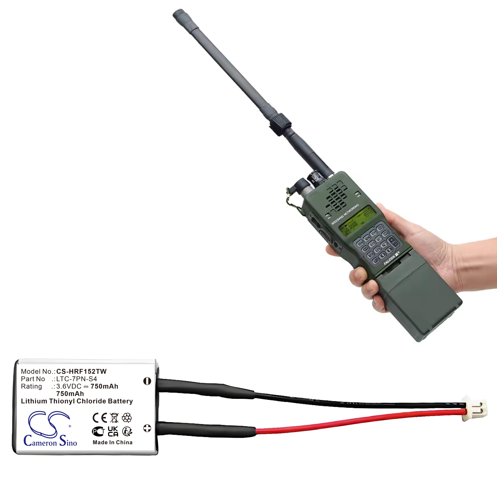 Batteri til toveisradio for Harris AN/PRC-152, AN/PRC-152(C), AN/PRC-152(V)1(C) og andre.
