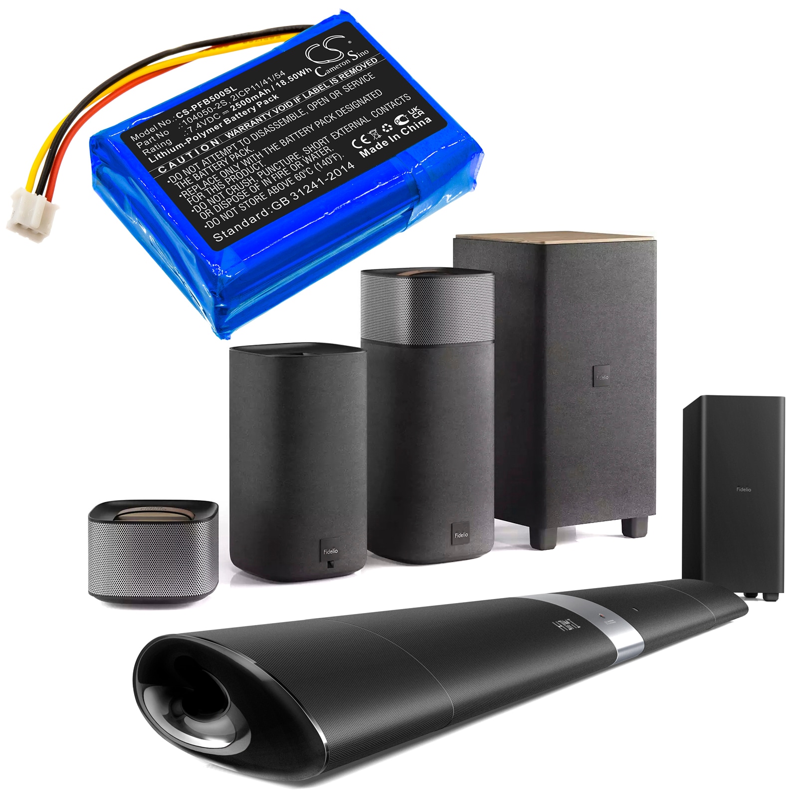 Høyttalerbatteri 2500 mAh 7,4 V / batteri til Philips Fidelio B5 / E5 / E6 / F5 / HTL9100 / HTL9300