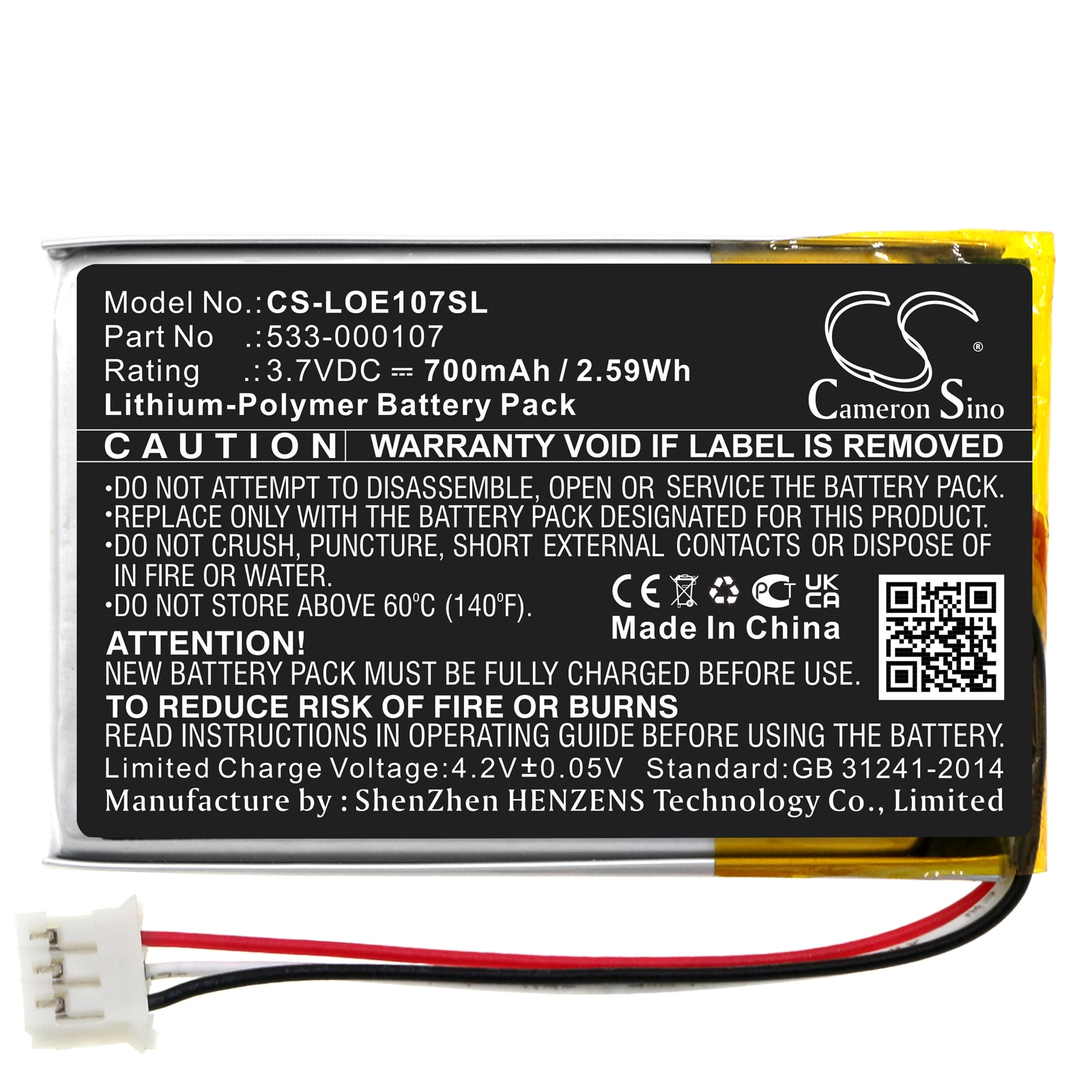 Batteri til høyttaler for Logitech Far East, S00149, S100
