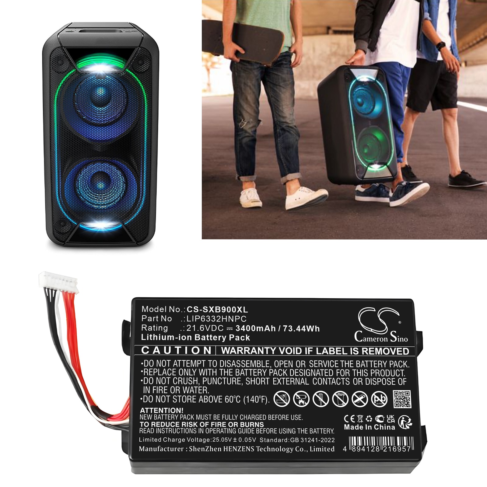 Batteri for høyttaler for Sony GTK-XB90