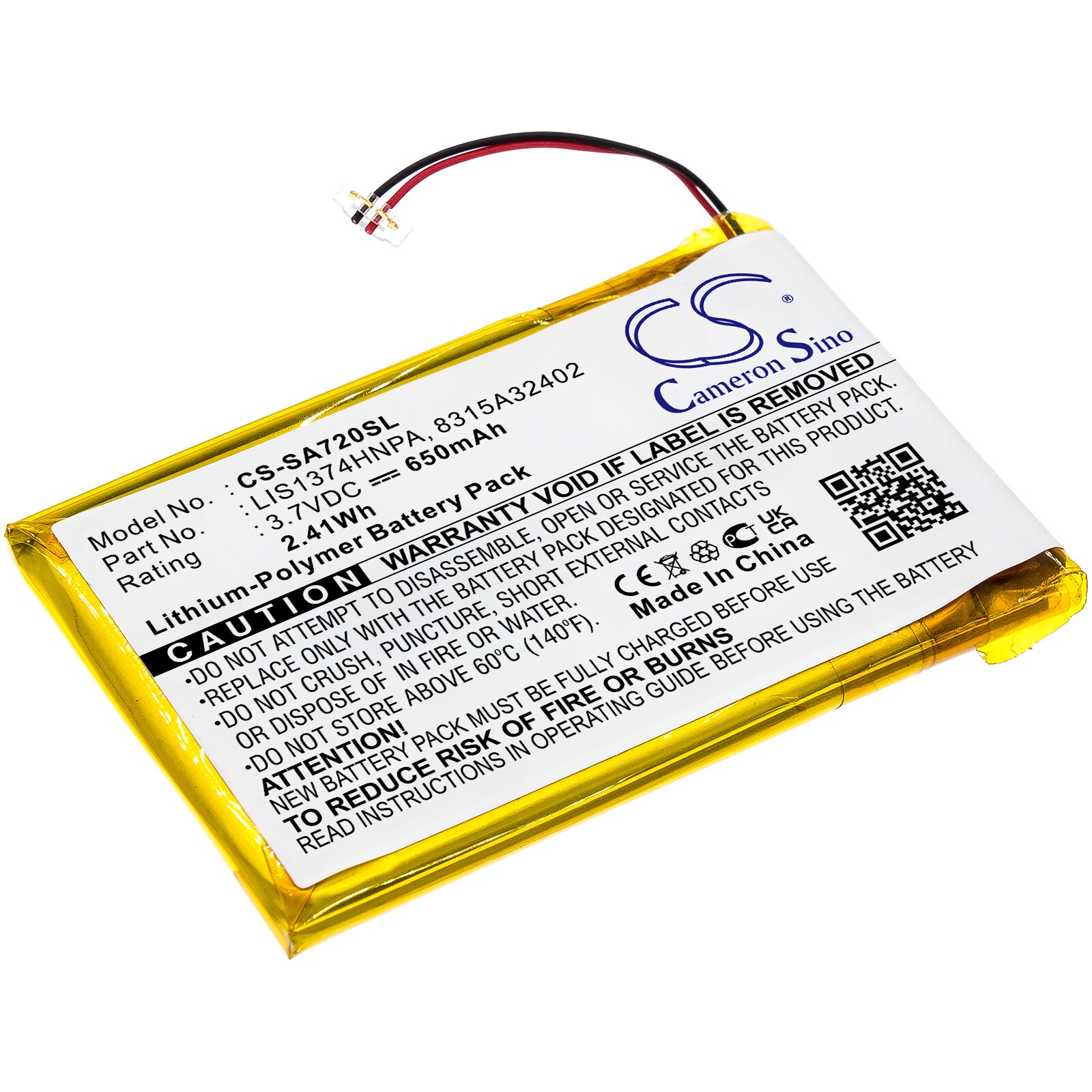 Batteri for mediespiller for Sony NWZ-A720, NWZ-A728, NWZ-820 osv.