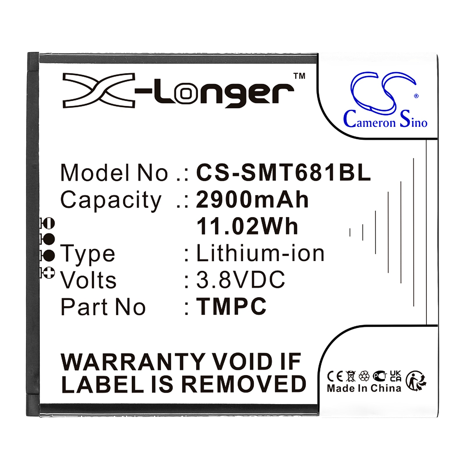 Batteri til betalingsterminal for Sunni T6810, T6810H, T6810M osv.