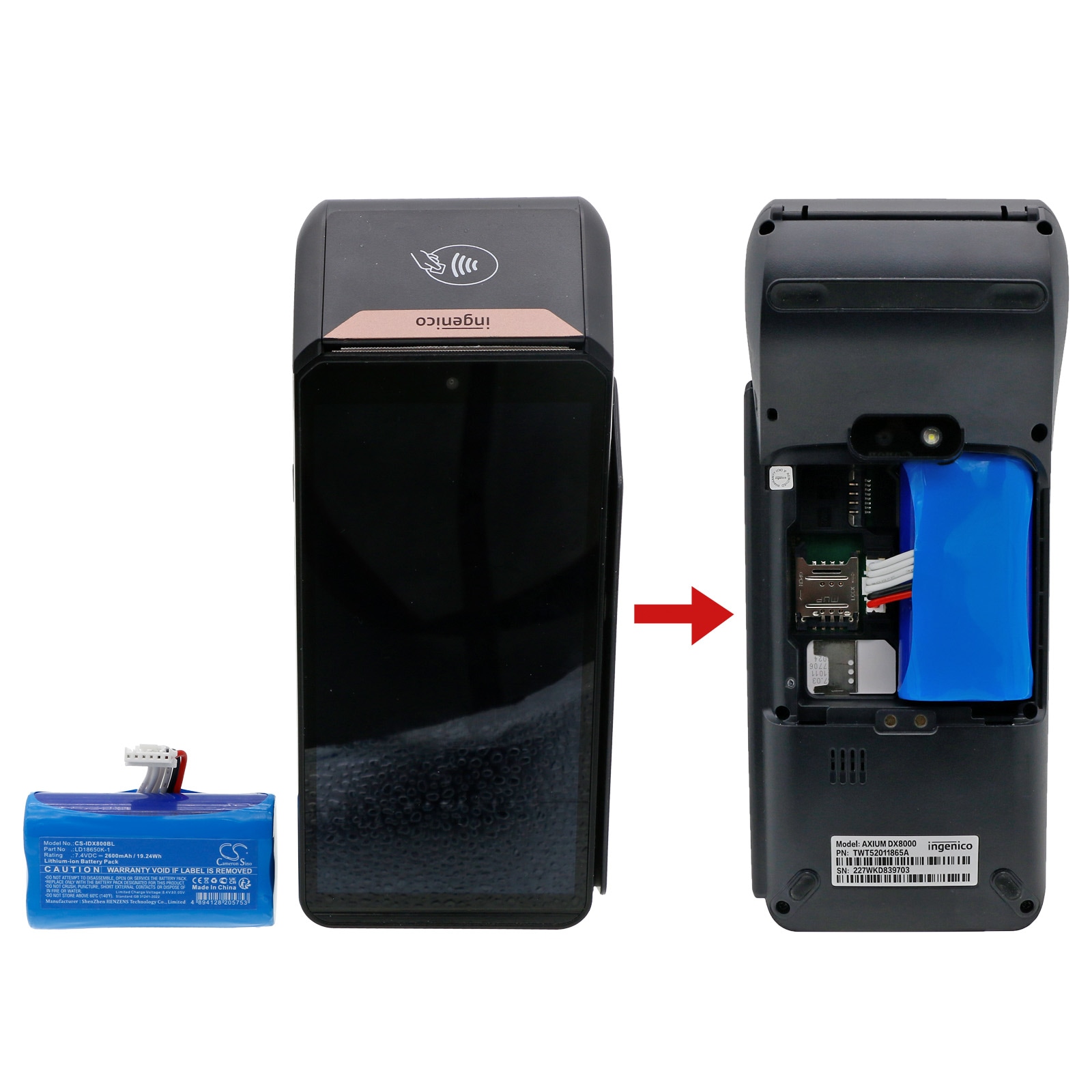 Batteri til betalingsterminal for ingenico AXIUM DX4000, AXIUM DX8002, AXIUM DX8000 og andre.
