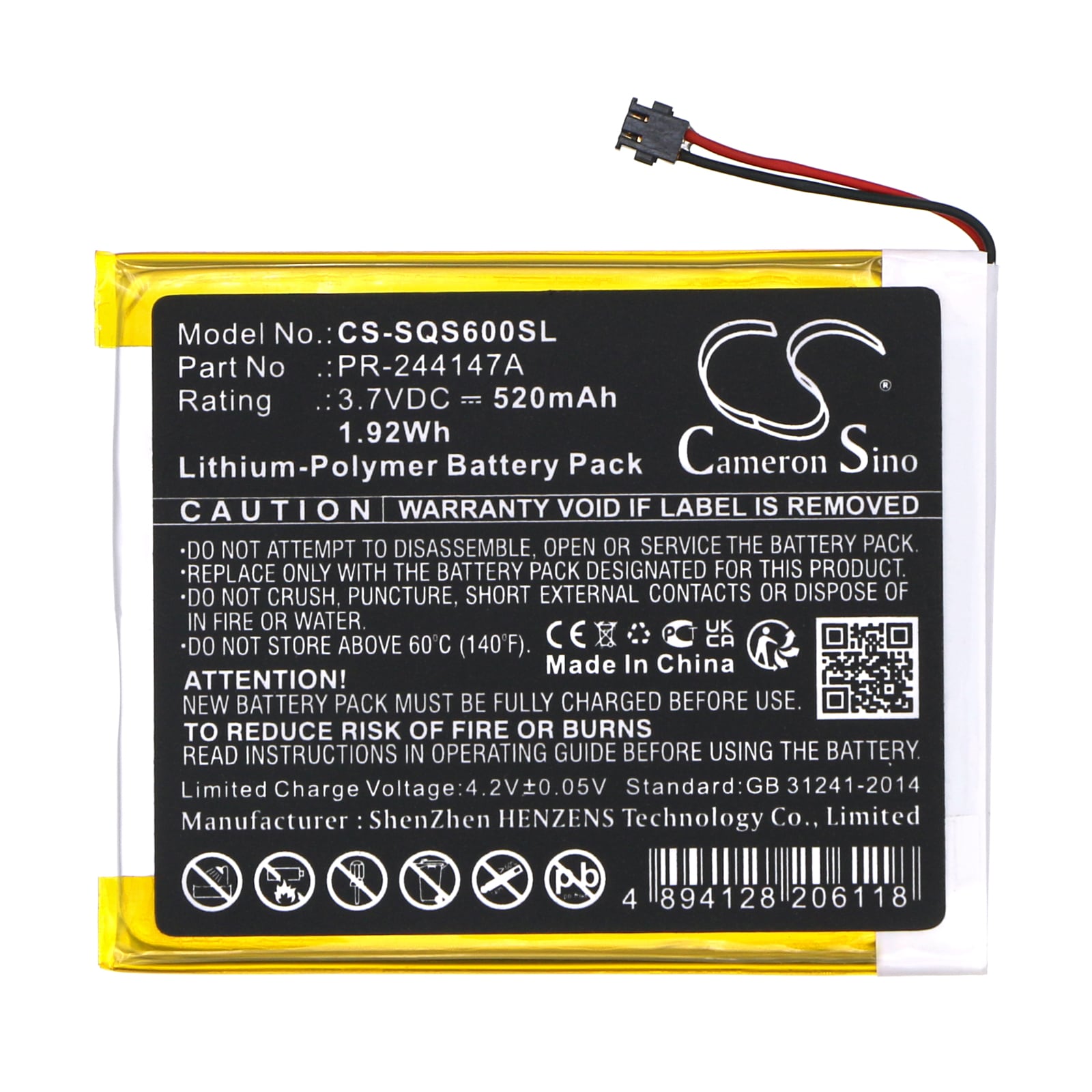 Batteri til betalingsterminal for Square S6, S8