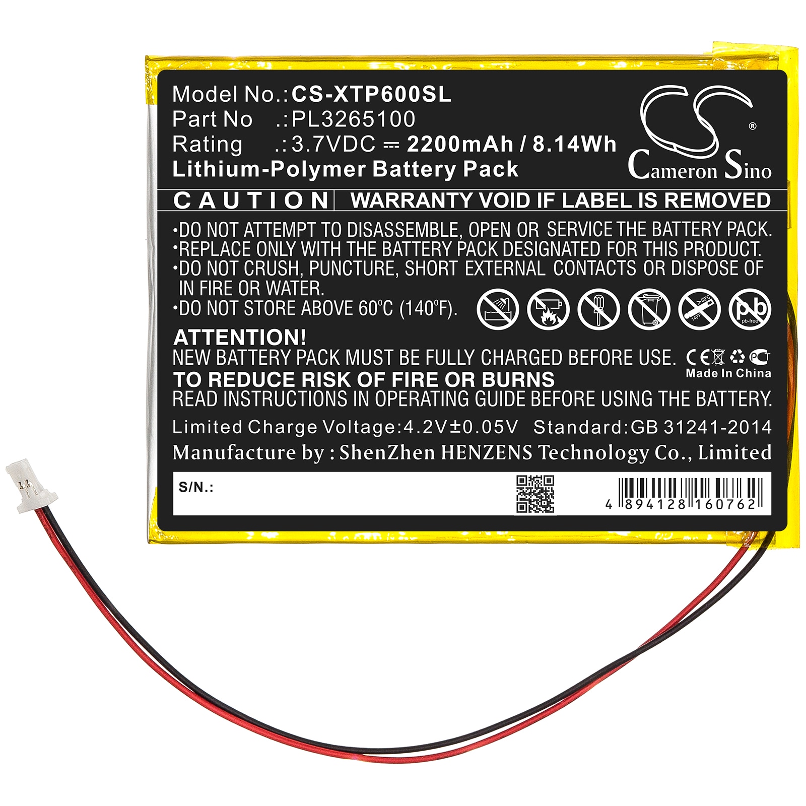 Batteri til diagnostisk skanner for XTOOL EZ300, EZ400, PS65 osv.
