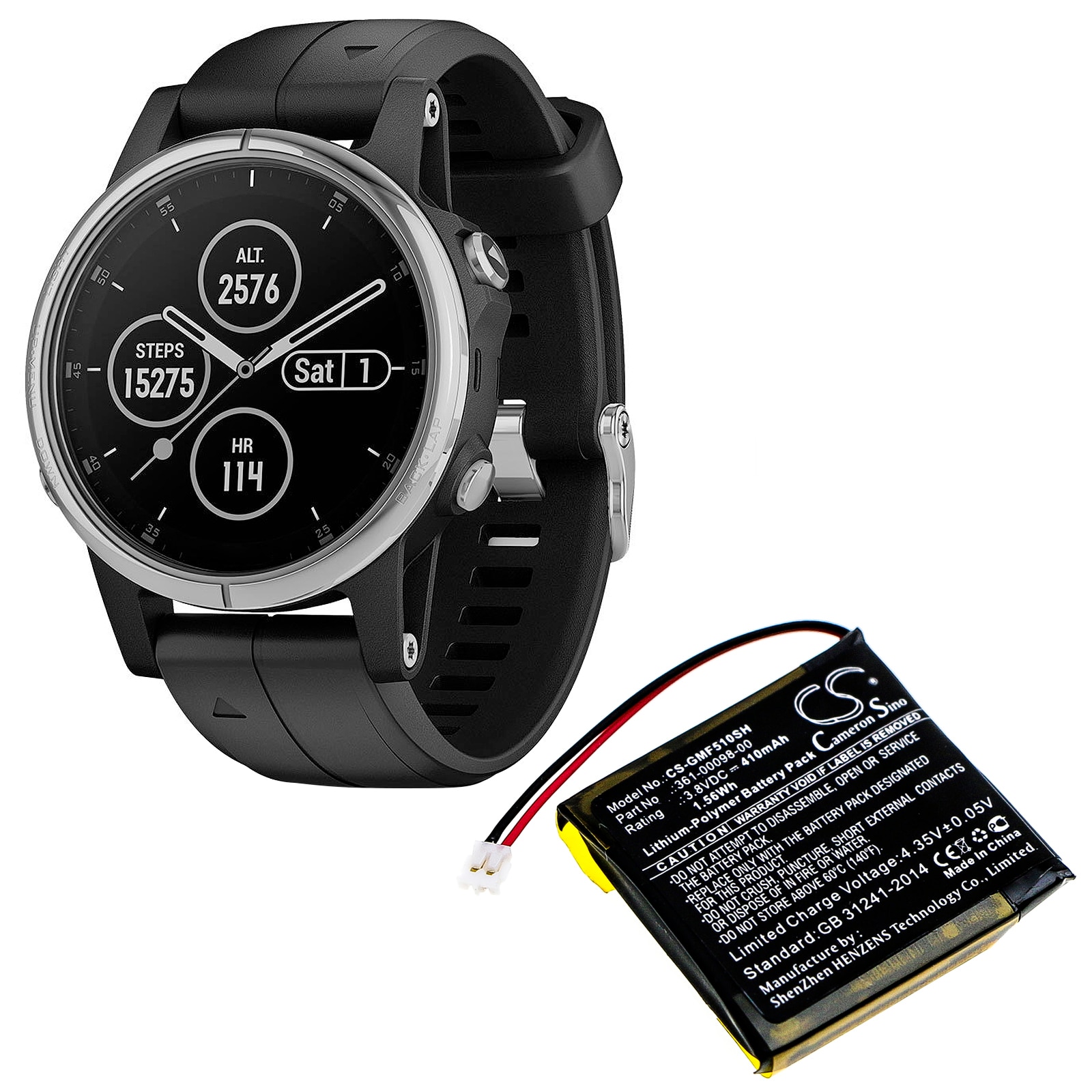 Batteri til smartklokke for Garmin Fenix 5X, Fenix 5X Running, Fenix 5X Plus