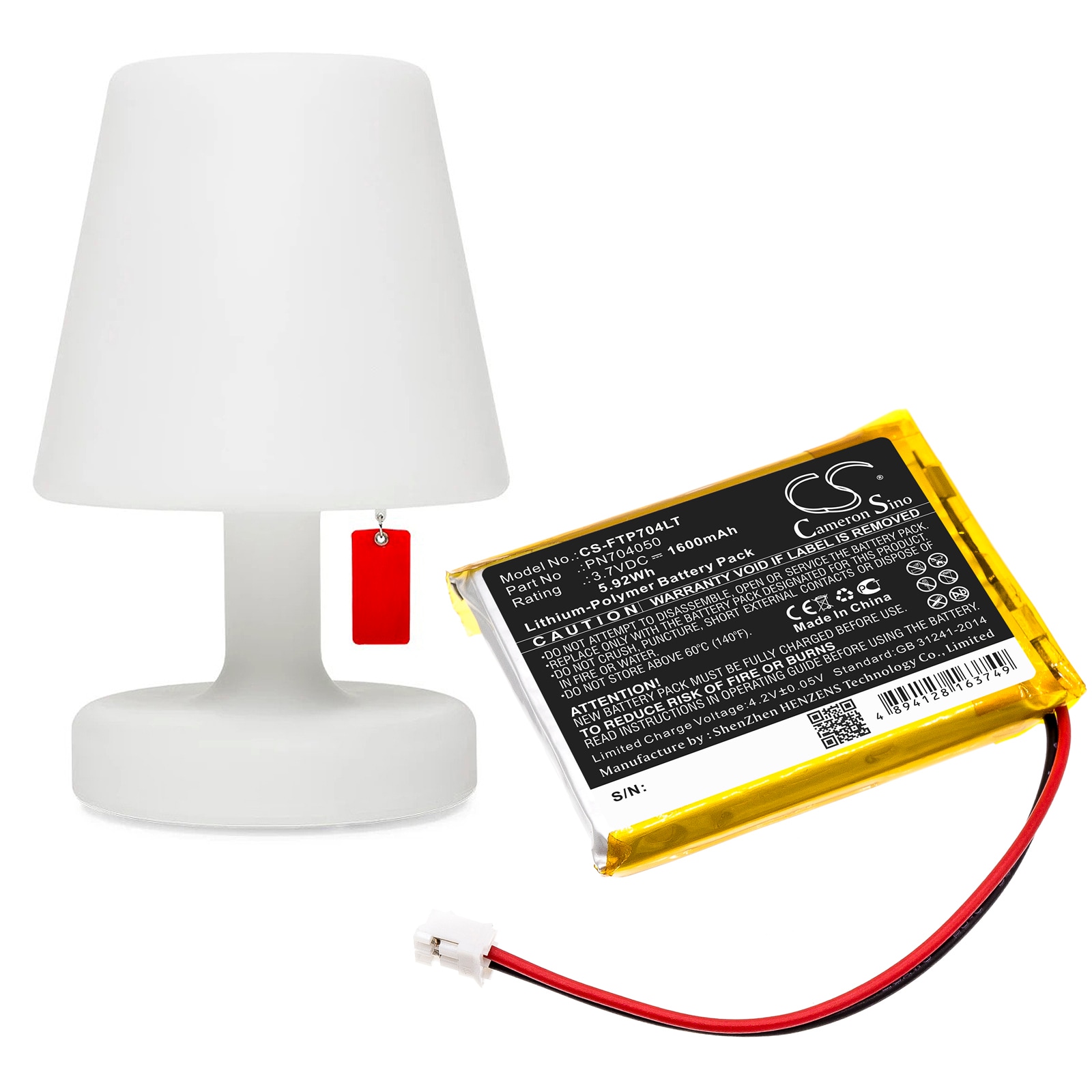 Lampebatteri 1600 mAh 3,7 V / batteri til Fatboy Edison the Petit / erstatter PN704050